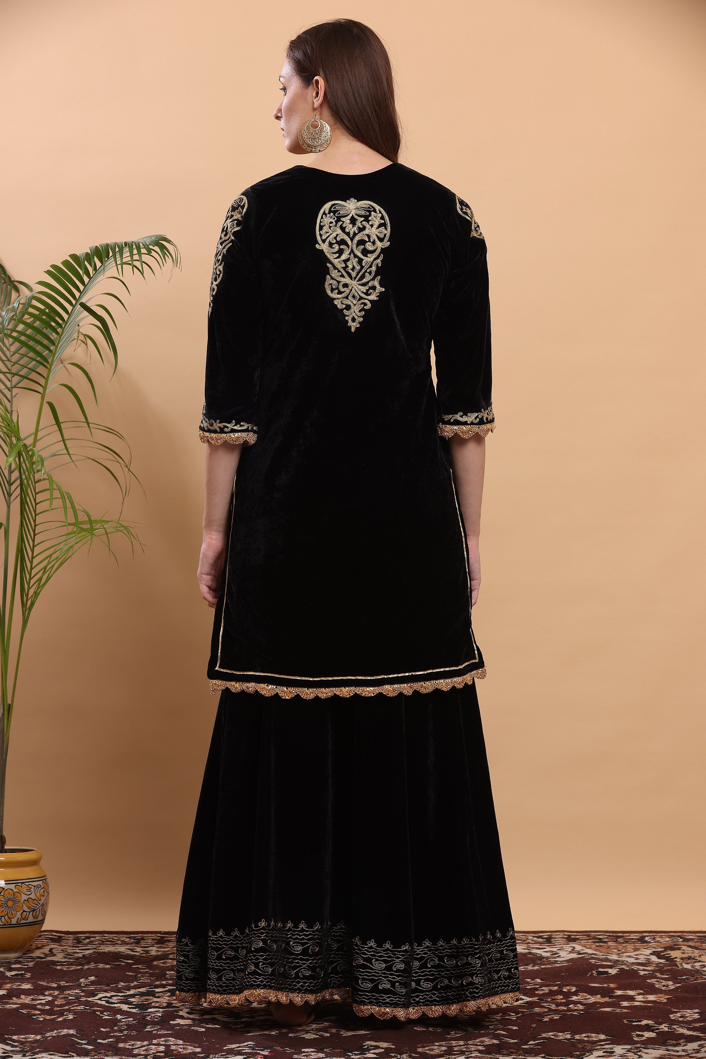 Kaanchie Nanggia Black Embroidered Kurta Lehenga (Set of 2)