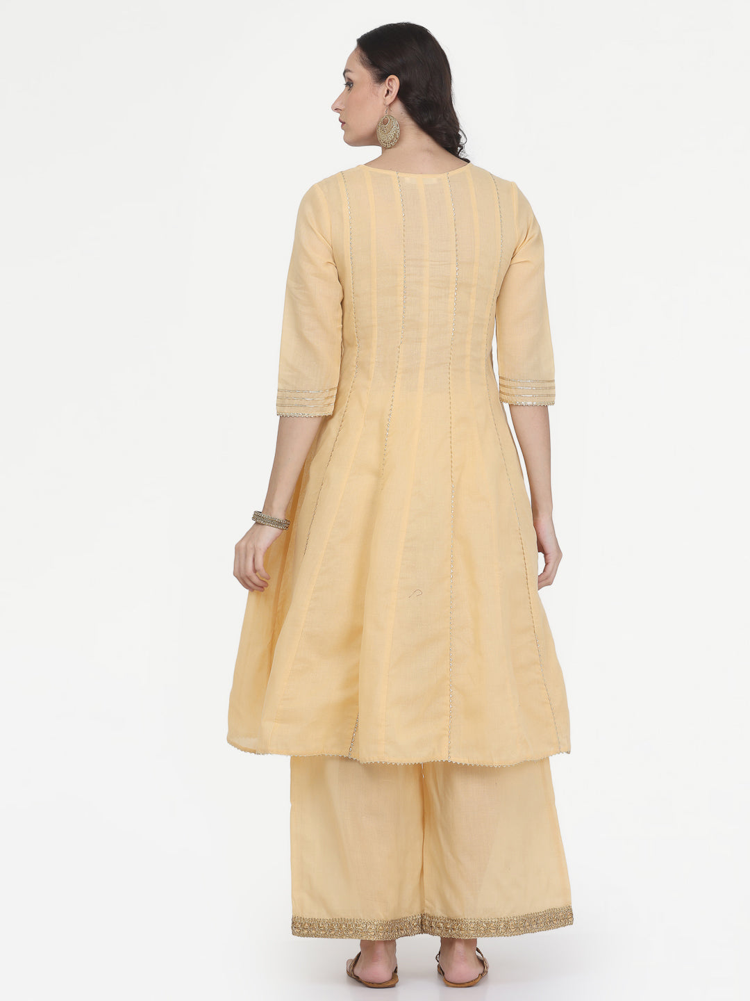 Kaanchie Nanggia Beige Gota Work Kurta Pant with Printed Dupatta (Set of 3)