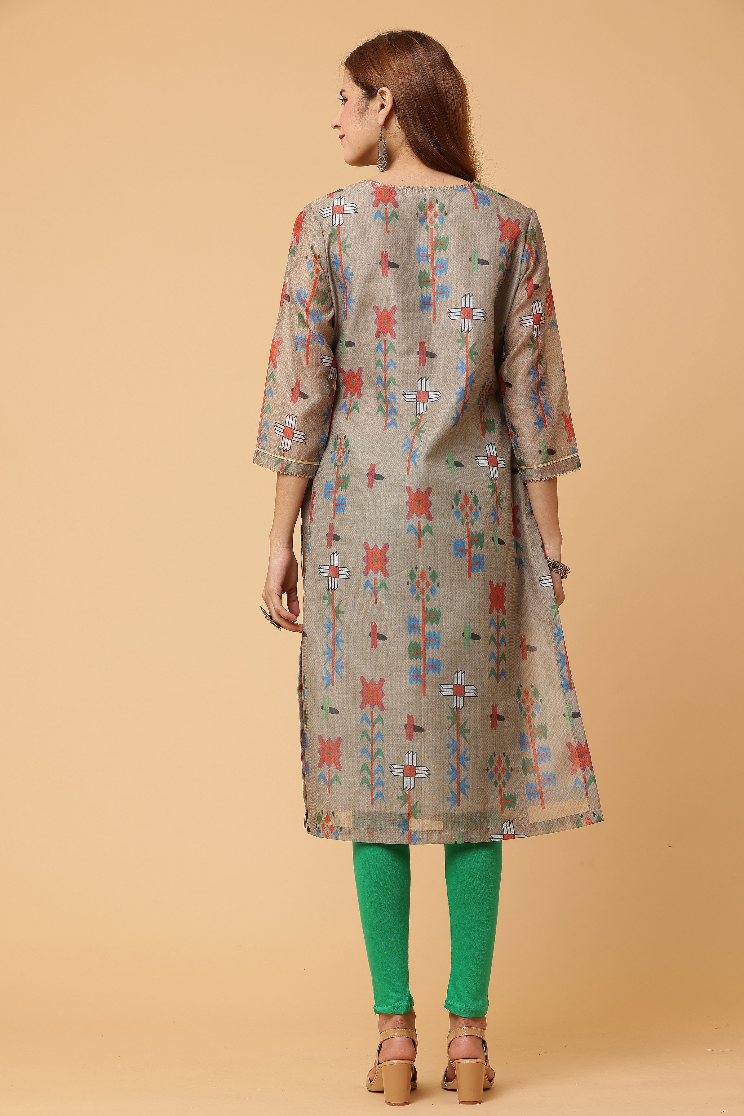 Kaanchie Nanggia Grey Digital Printed Kurta Legging with Dupatta (Set of 3)