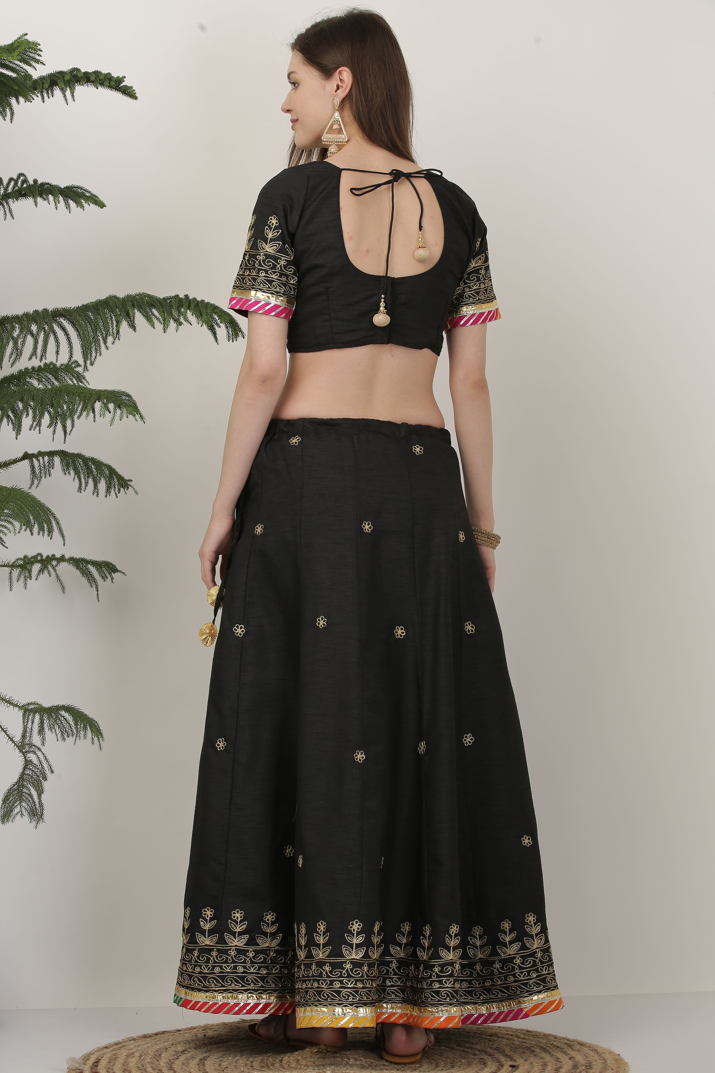 Kaanchie Nanggia Black Embroidered Ready to Wear Lehenga & Blouse With Dupatta (Set of 3)