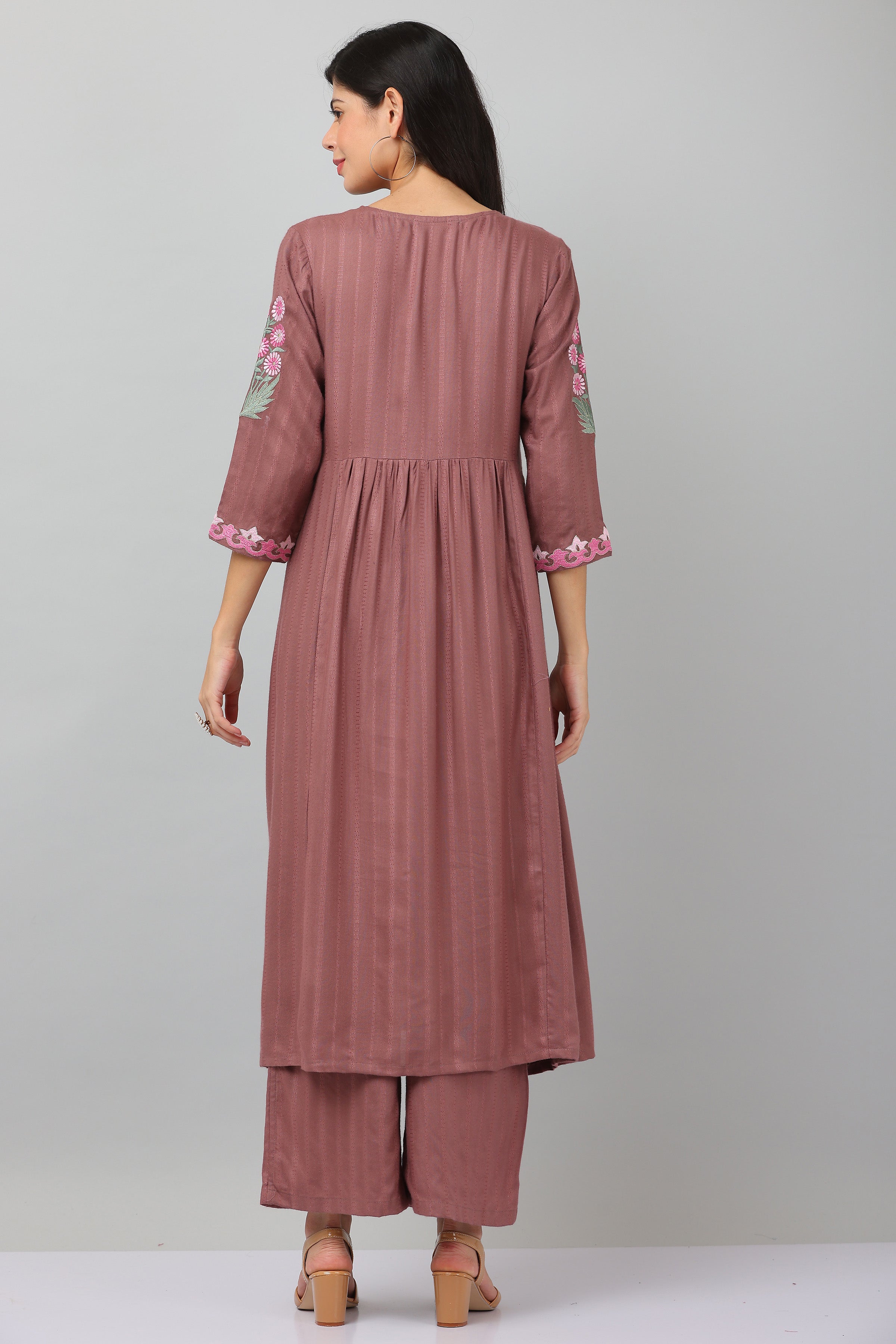 Kaanchie Nanggia Mauve Flared Kurta & Palazzo (Set of 2)