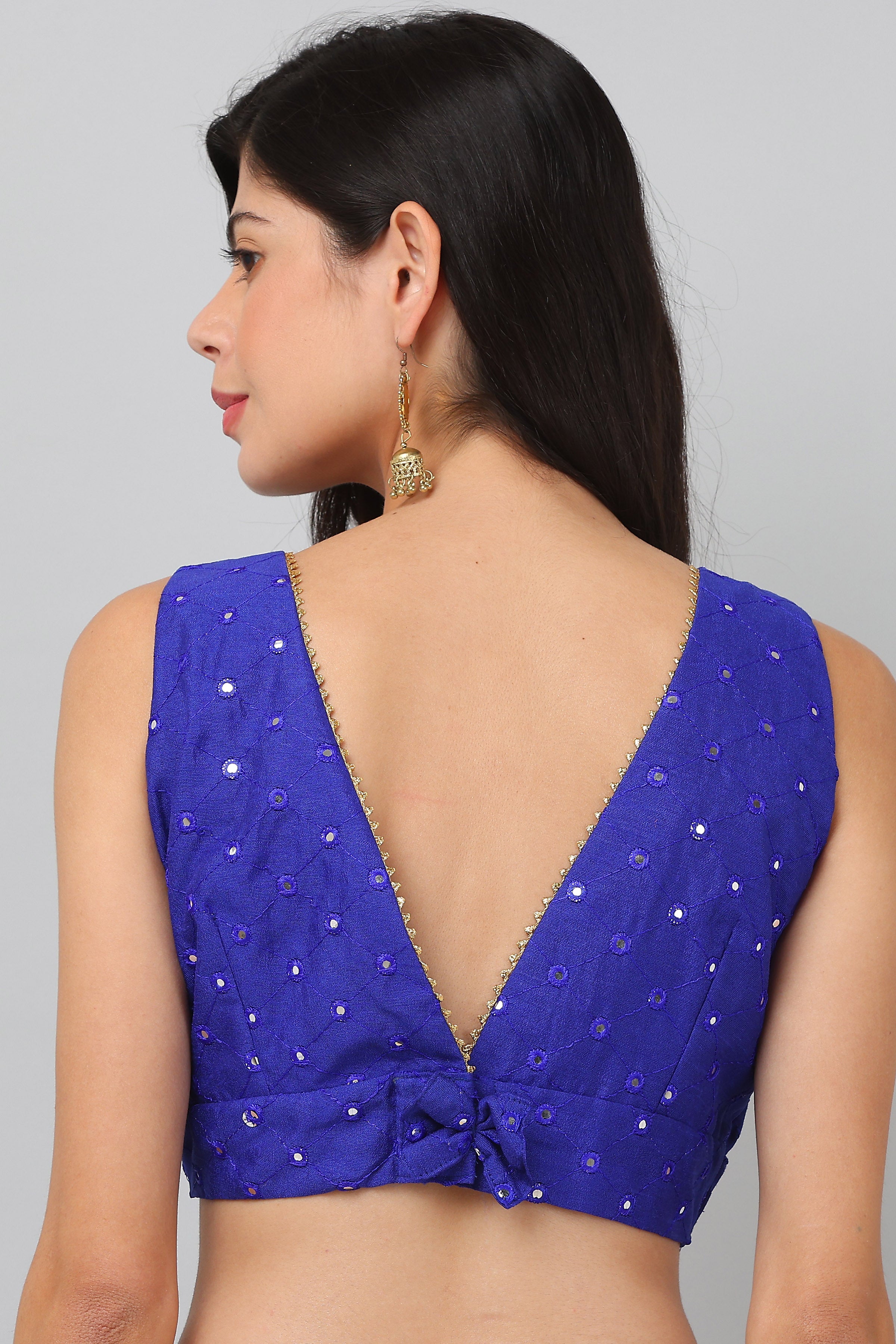 Kaanchie Nanggia Blue Mirror Work Blouse