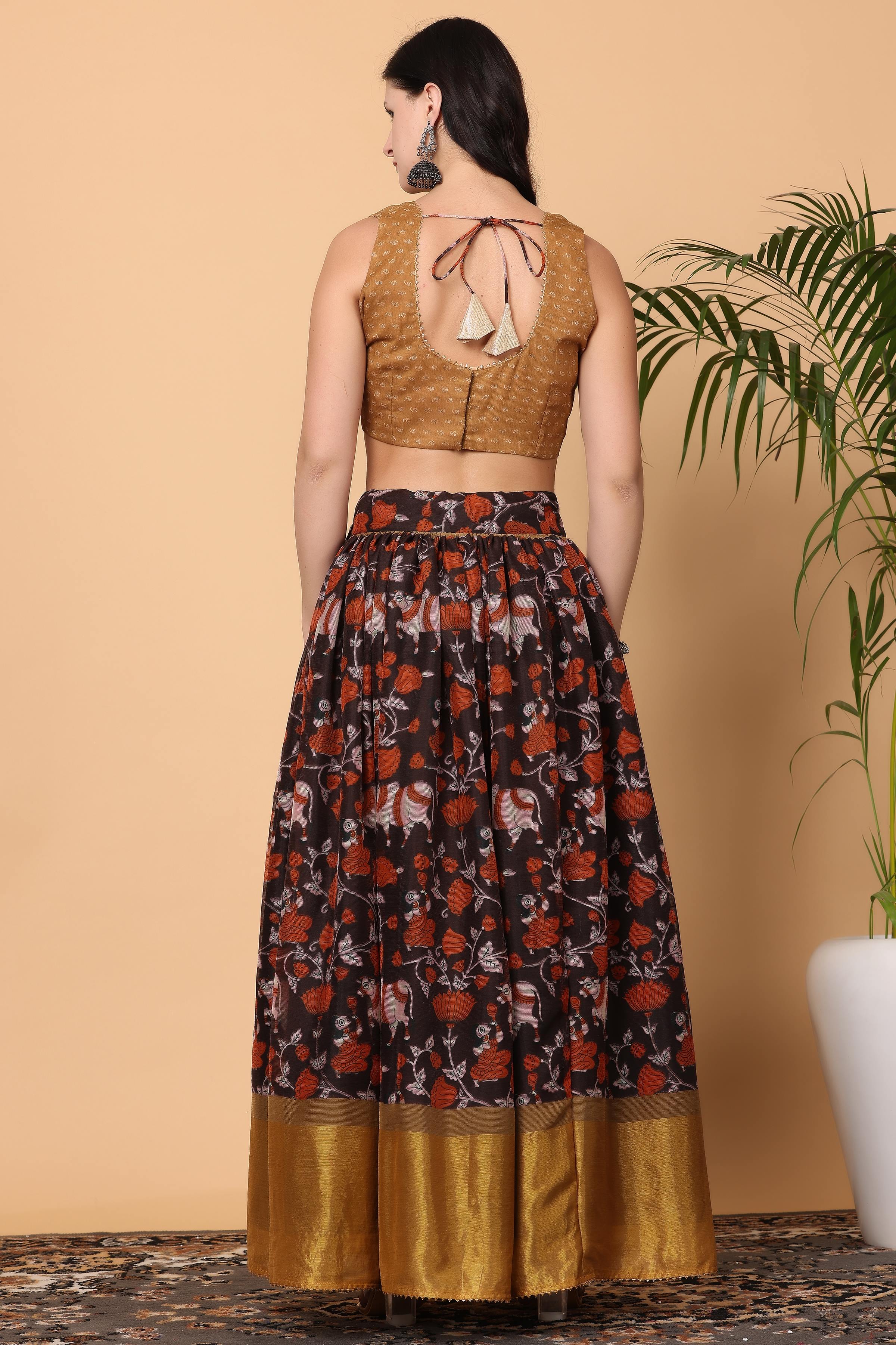 Kaanchie Nanggia Brown Lehenga with Blouse and Dupatta (Set of 3)