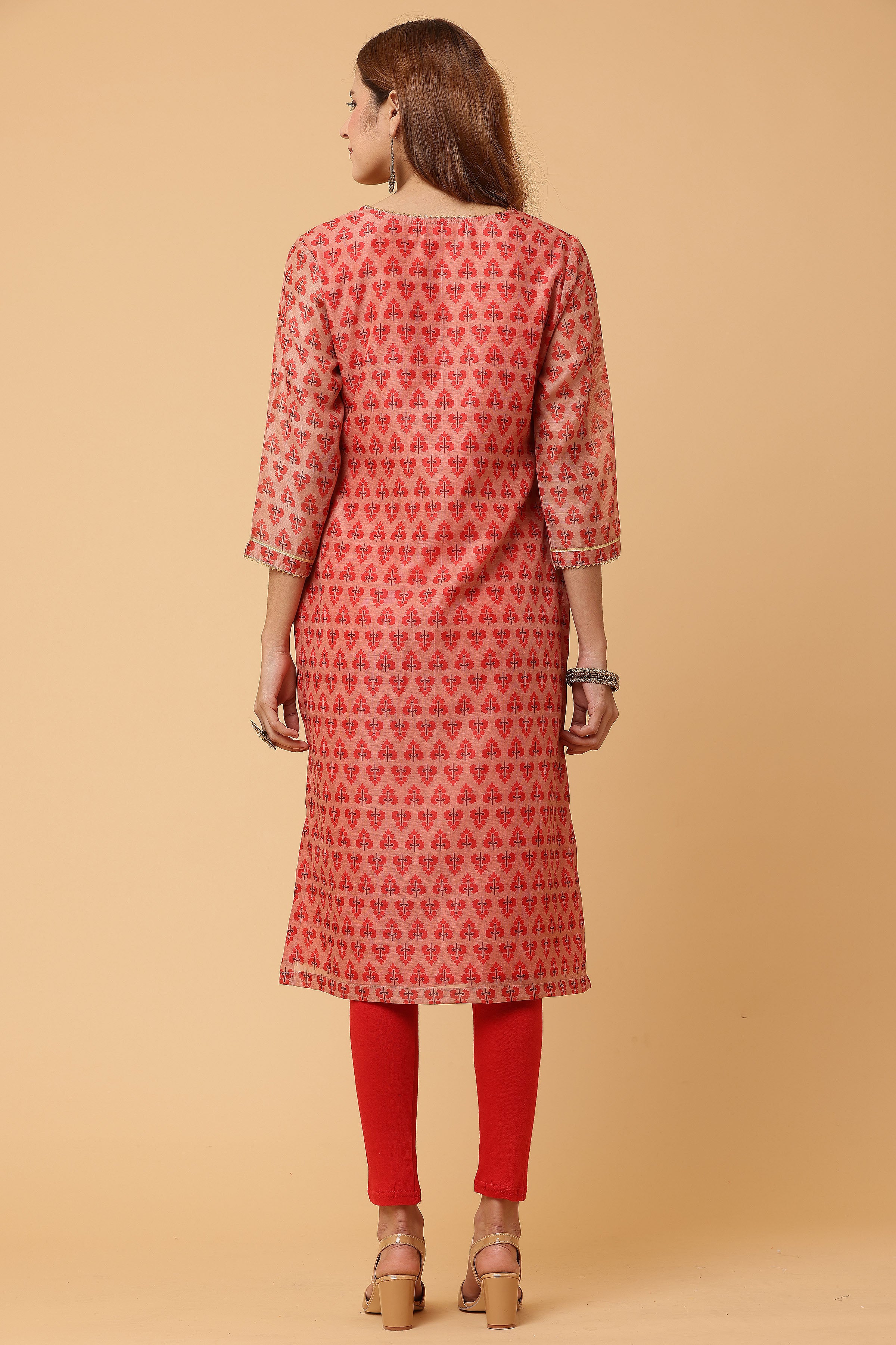 Kaanchie Nanggia Peach Digital Printed Kurta Legging with Dupatta (Set of 3)