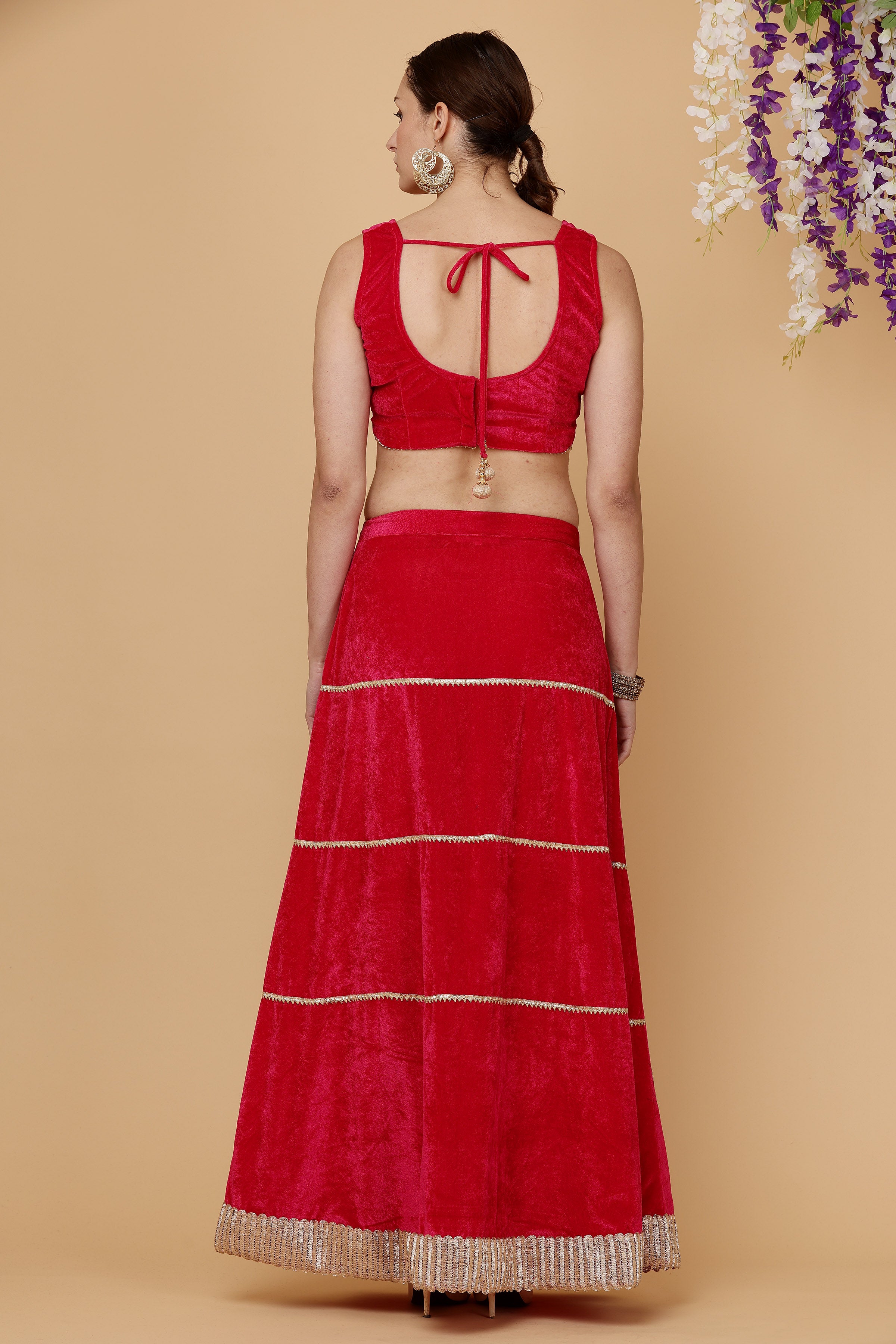 Kaanchie Nanggia Pink velvet skirt blouse with dupatta