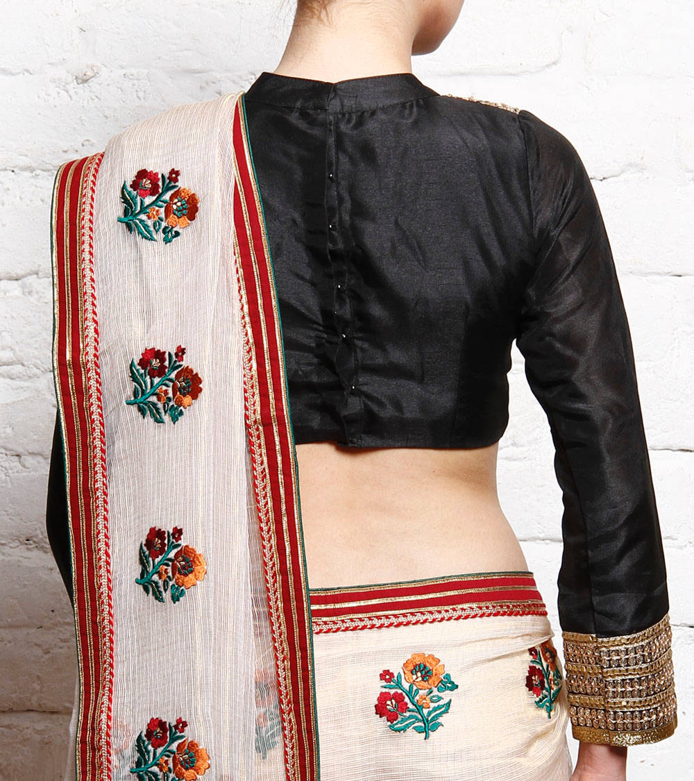 Kaanchie Nanggia Black Blue Silk Embroidered Blouse
