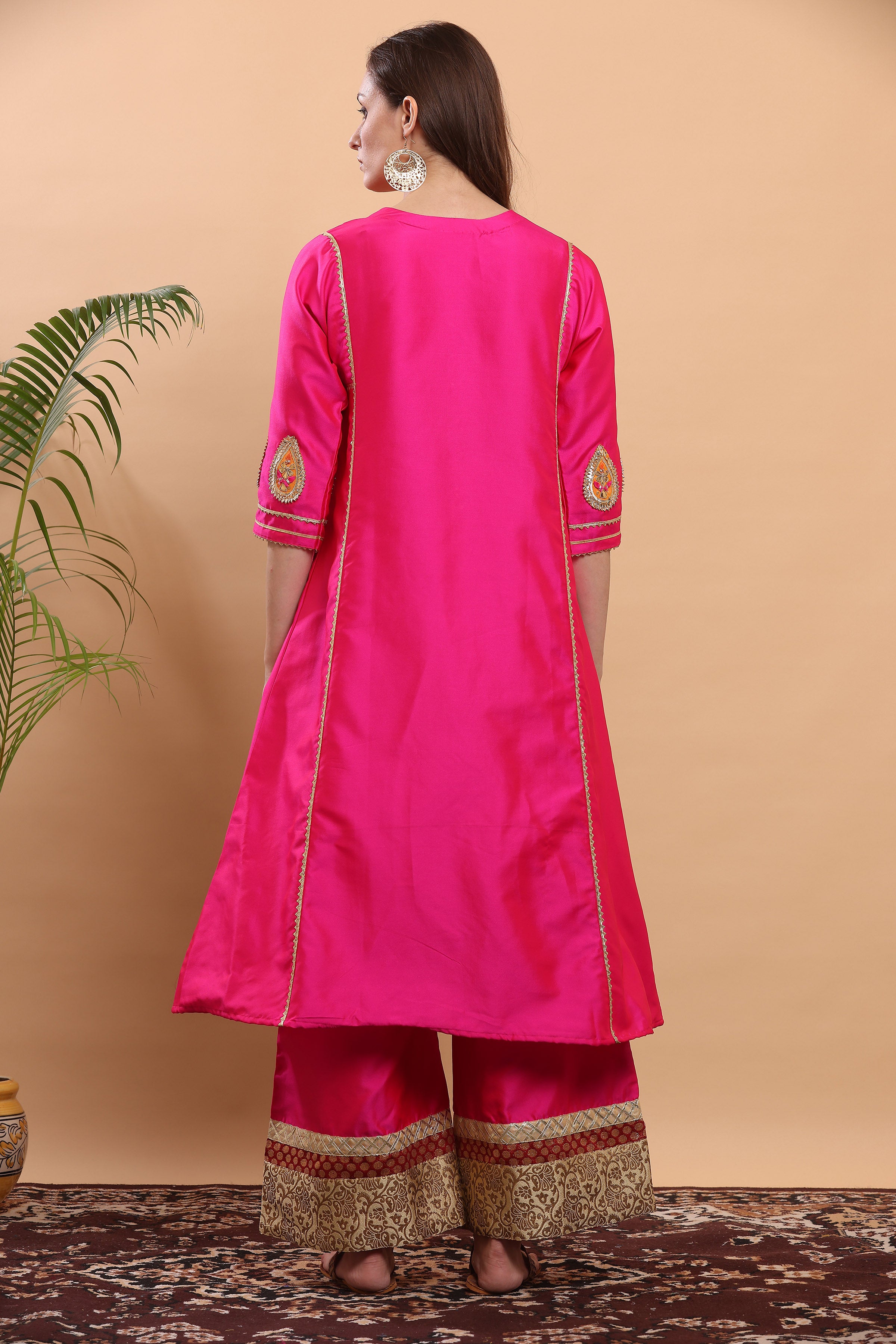 Kaanchie Nanggia Pink Flayred Gota Work Kurta Palazzo (Set of 2)