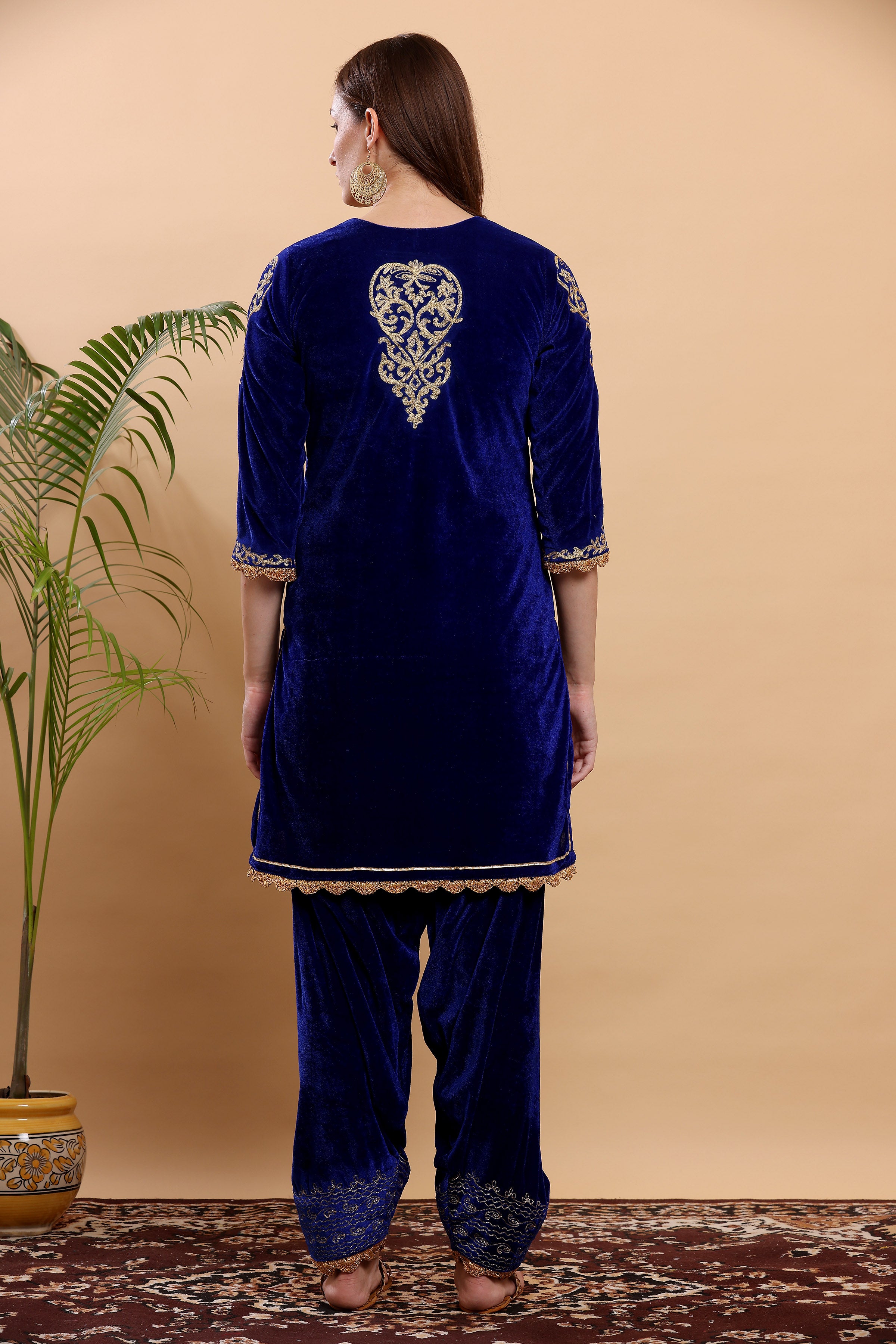 Kaanchie Nanggia Royal Blue Embroidered Kurta Salwar (Set of 2)