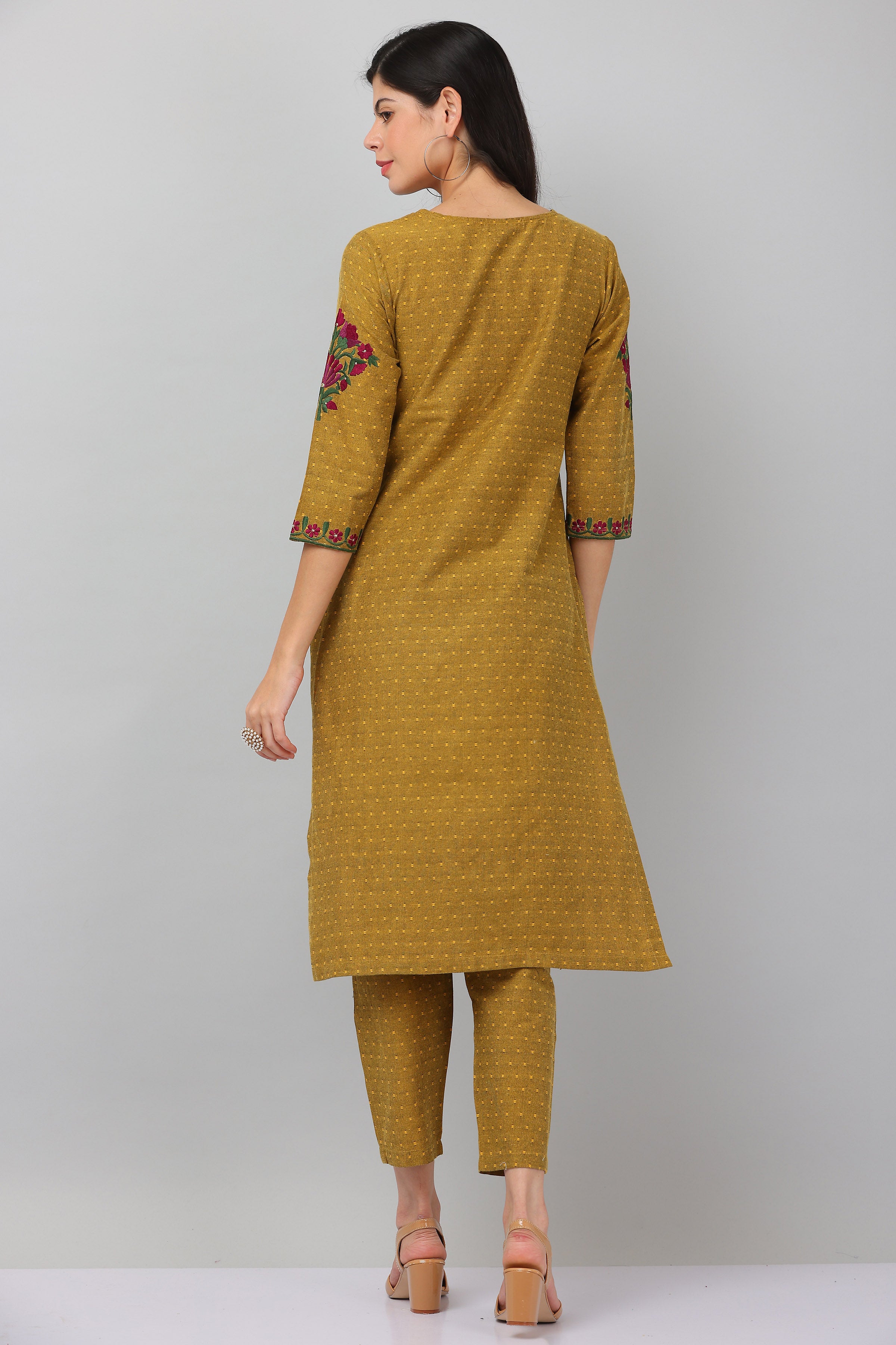Kaanchie Nanggia Mustard Straight Kurta & Pants (Set of 2)