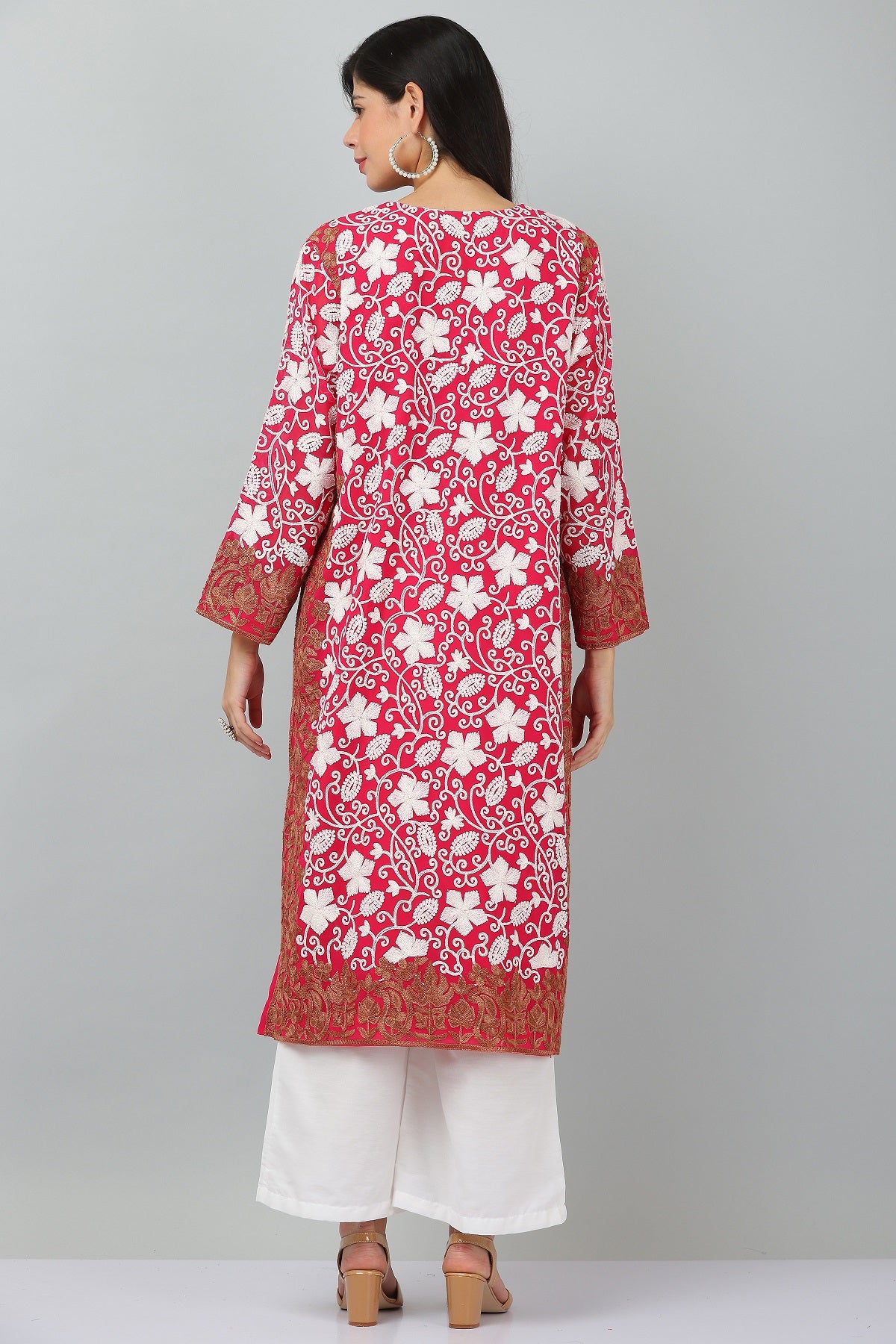 Kaanchie Nanggia Red Georgette Embroidered Kurta & Dupatta with Pant (Set of 3)