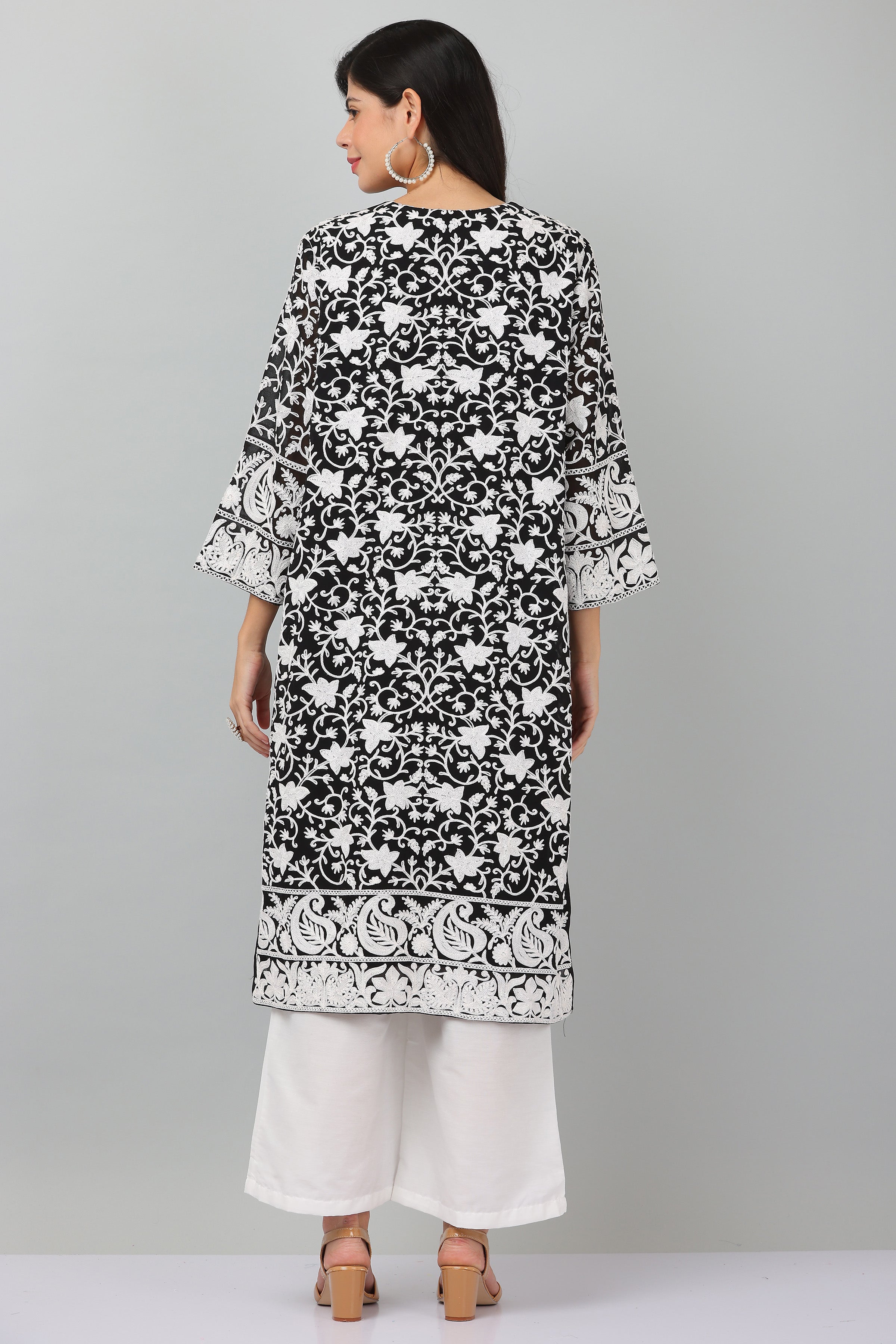 Kaanchie Nanggia Black Georgette Embroidered Kurta & Dupatta with Pant (Set of 3)