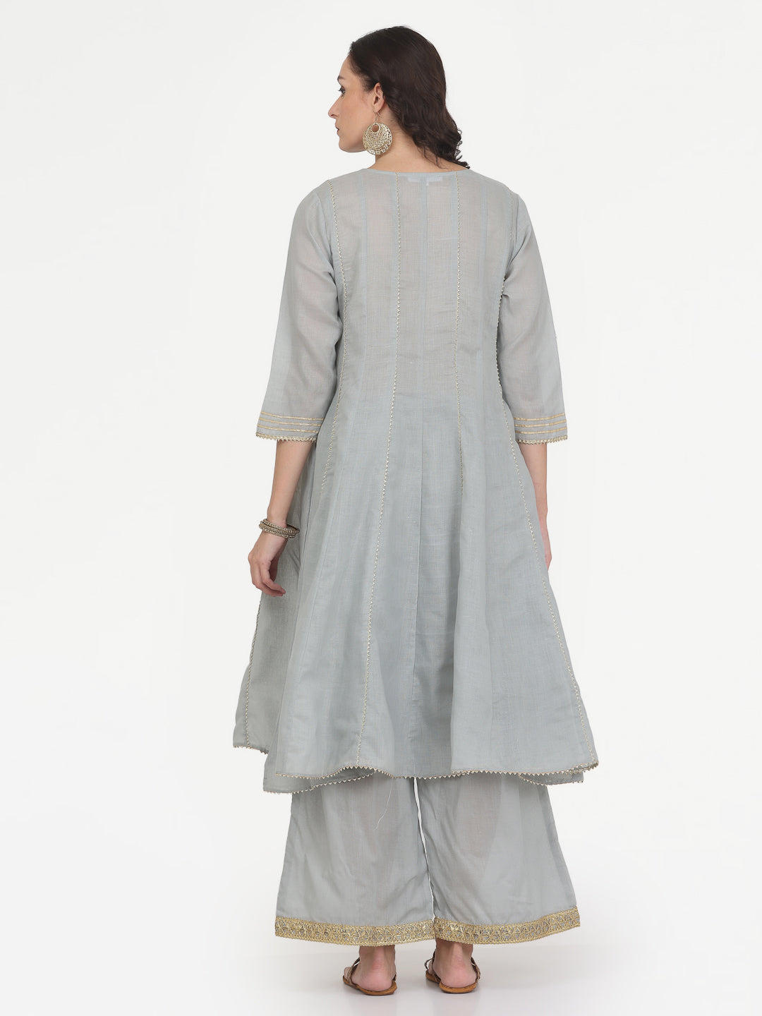 Kaanchie Nanggia Grey Gota Work Kurta Pant with Printed Dupatta (Set of 3)