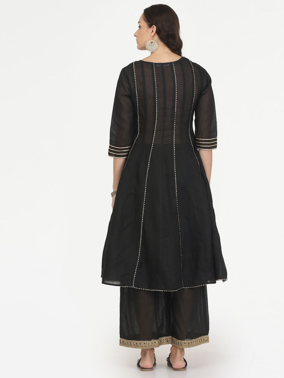 Kaanchie Nanggia Black Gota Work Kurta Pant with Printed Dupatta (Set of 3)