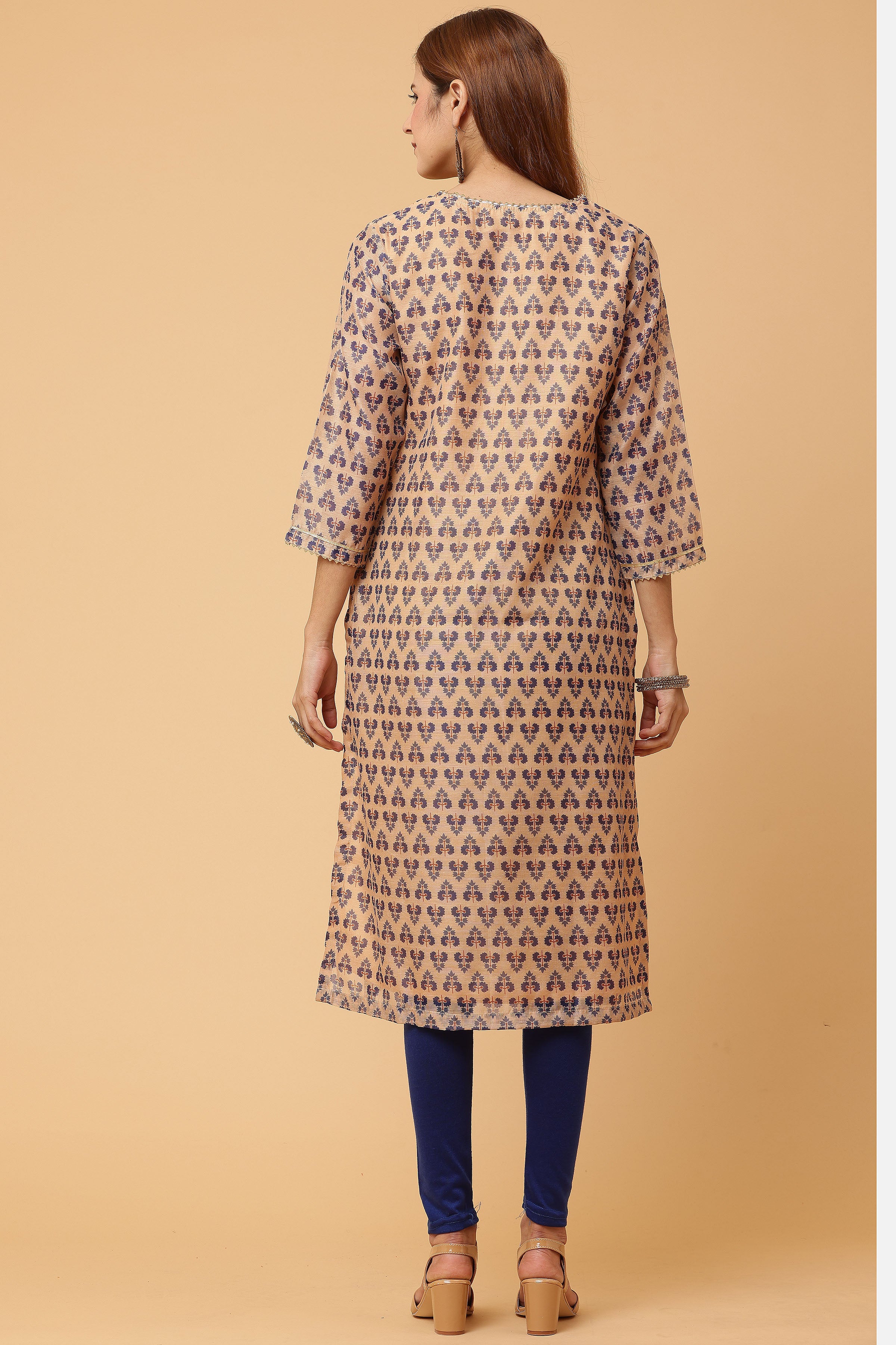 Kaanchie Nanggia Beige Digital Printed Kurta Legging with Dupatta (Set of 3)