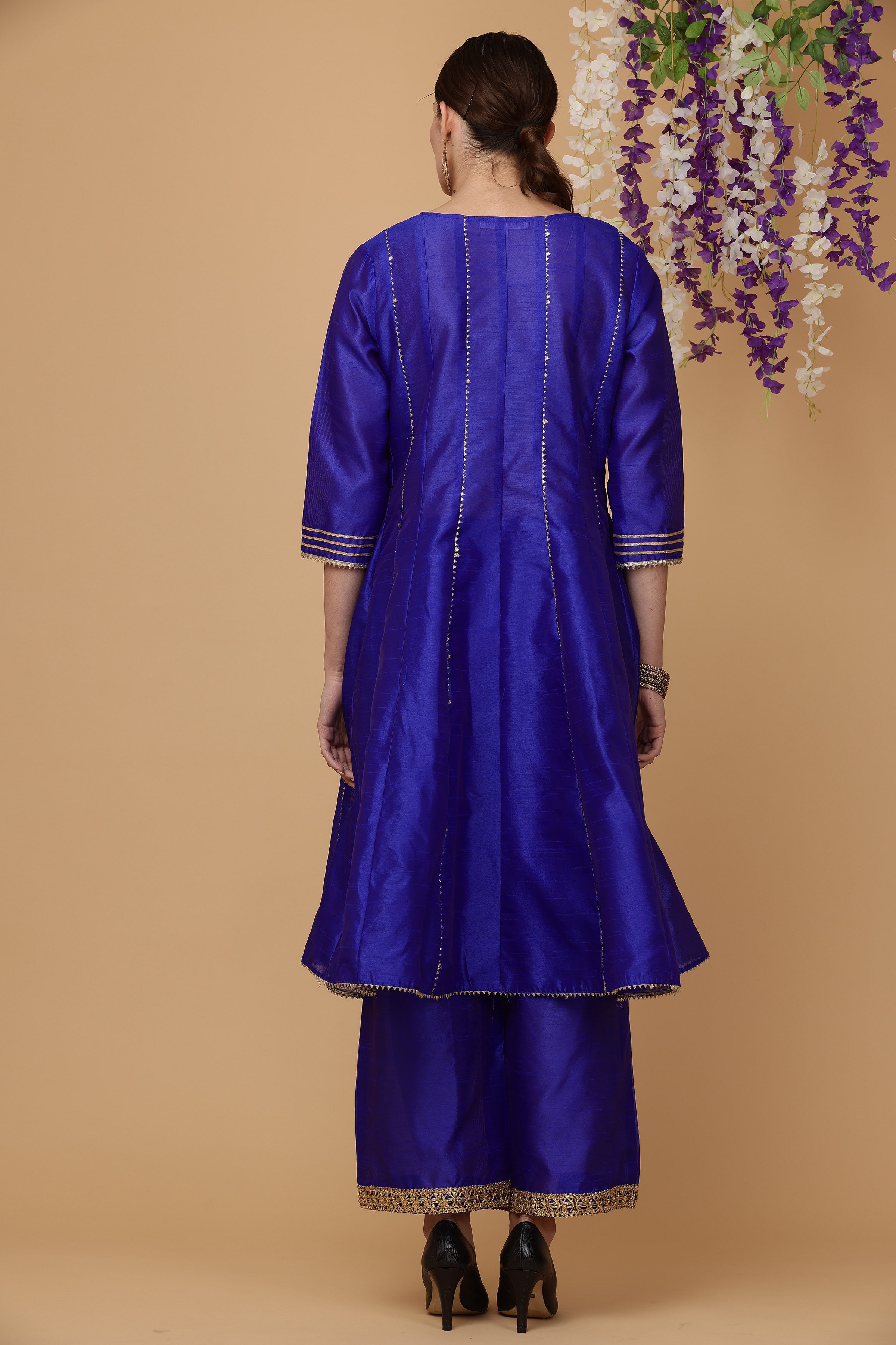 Kaanchie Nanggia Royal Blue Kalidar Kurta Palazzo with Dupatta (Set of 3)