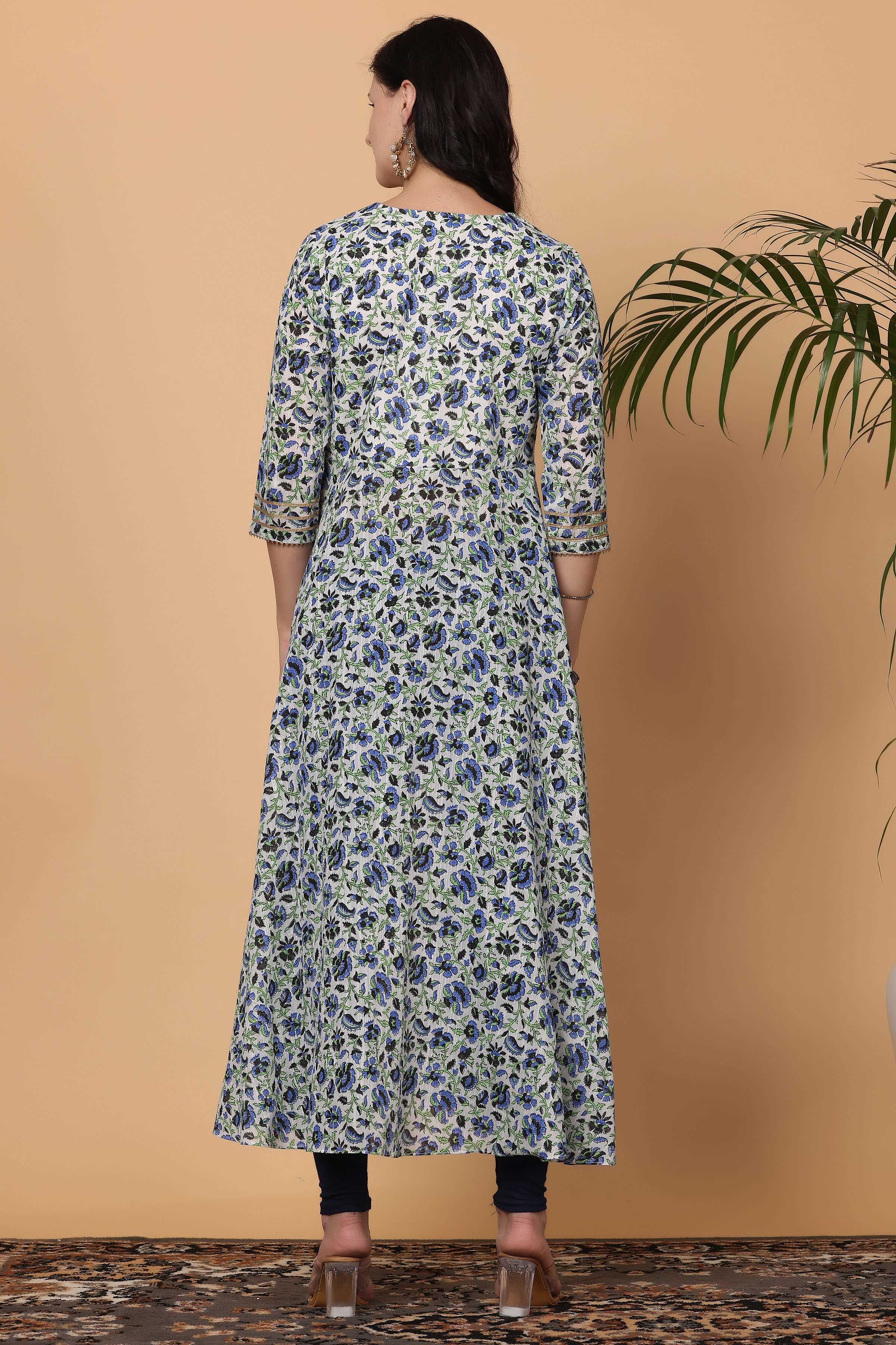 Kaanchie Nanggia Multi Cotton Printed Anarkali Kurta Dupatta with Leggings (Set of 3)