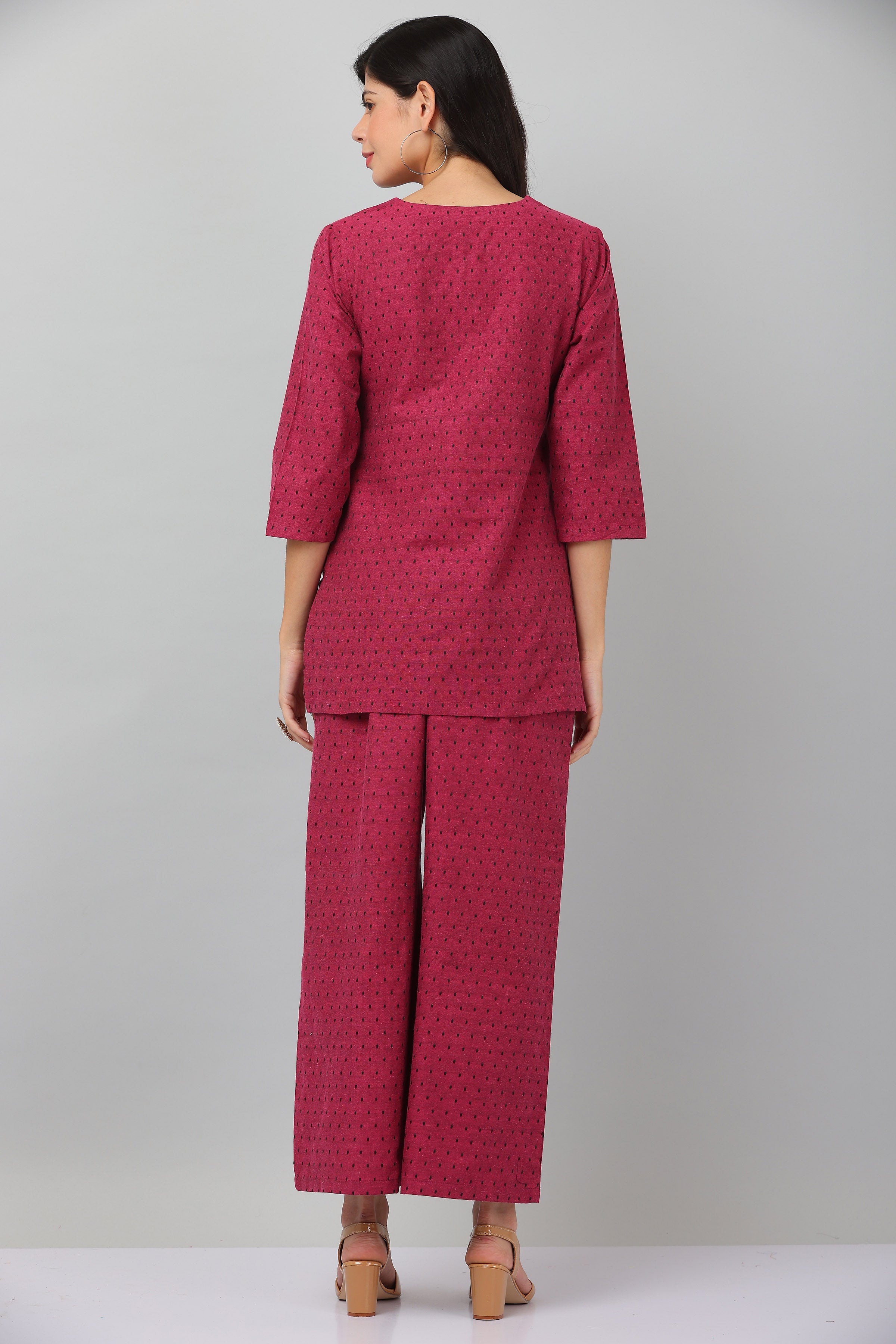 Kaanchie Nanggia Dark Pink Causal Wear Short Kurta & Pants (Set of 2)