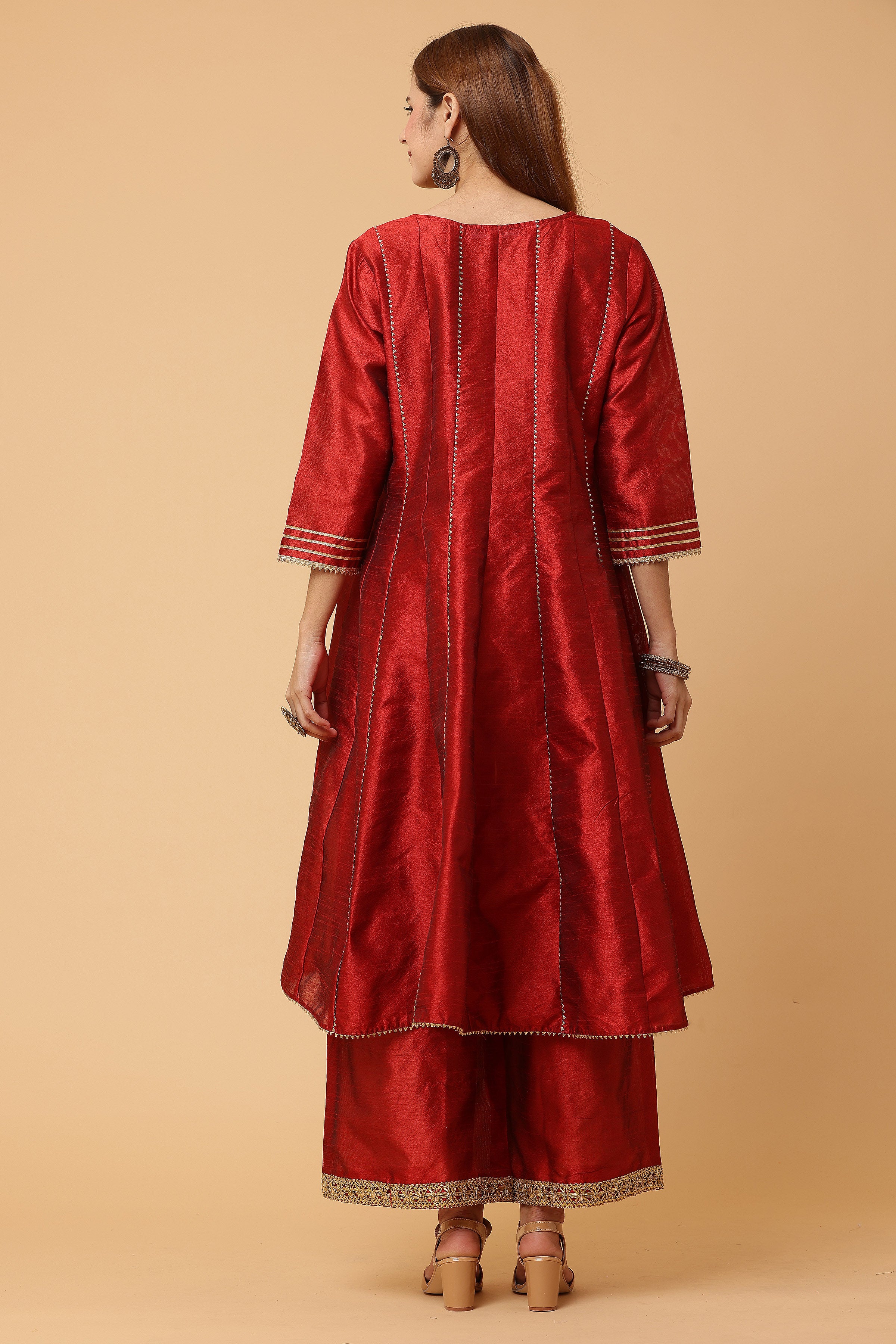 Kaanchie Nanggia Maroon kalidar kurta pallazo with dupatta