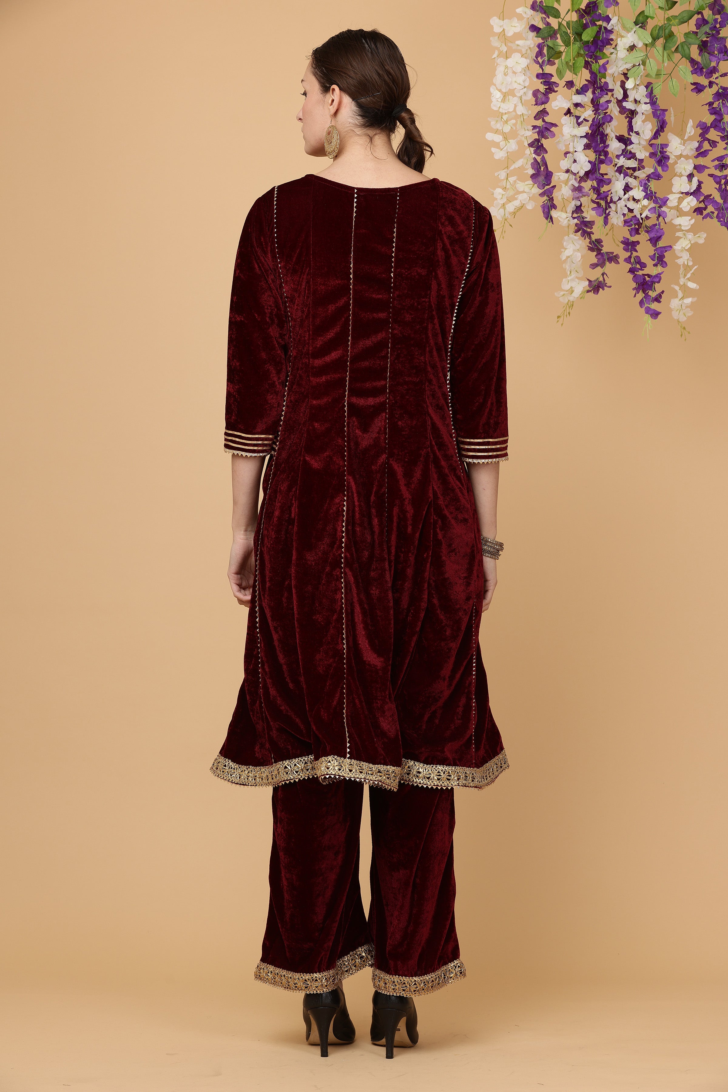 Kaanchie Nanggia Maroon kalidar kurta pallazo with dupatta