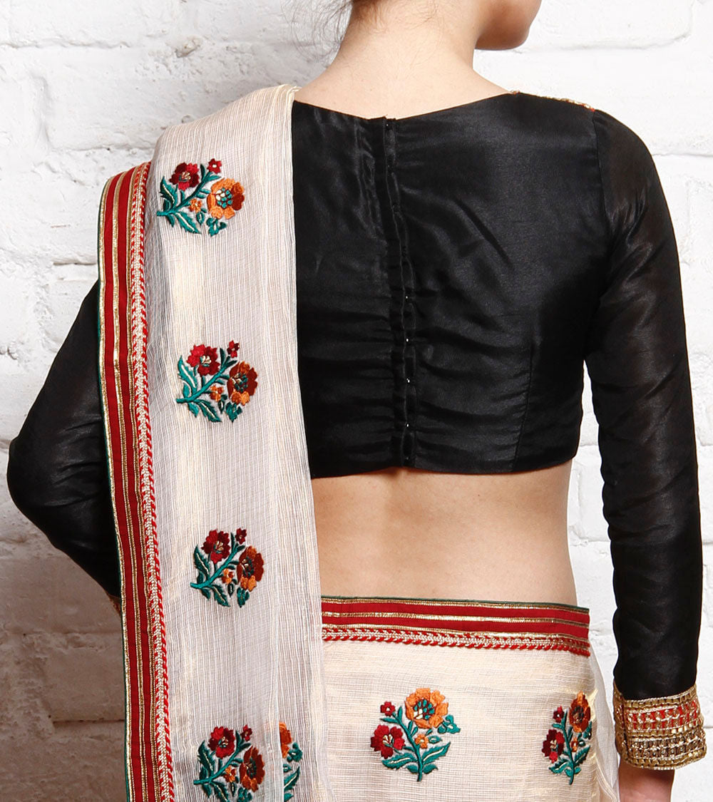Kaanchie Nanggia Black Silk Embroidered Blouse