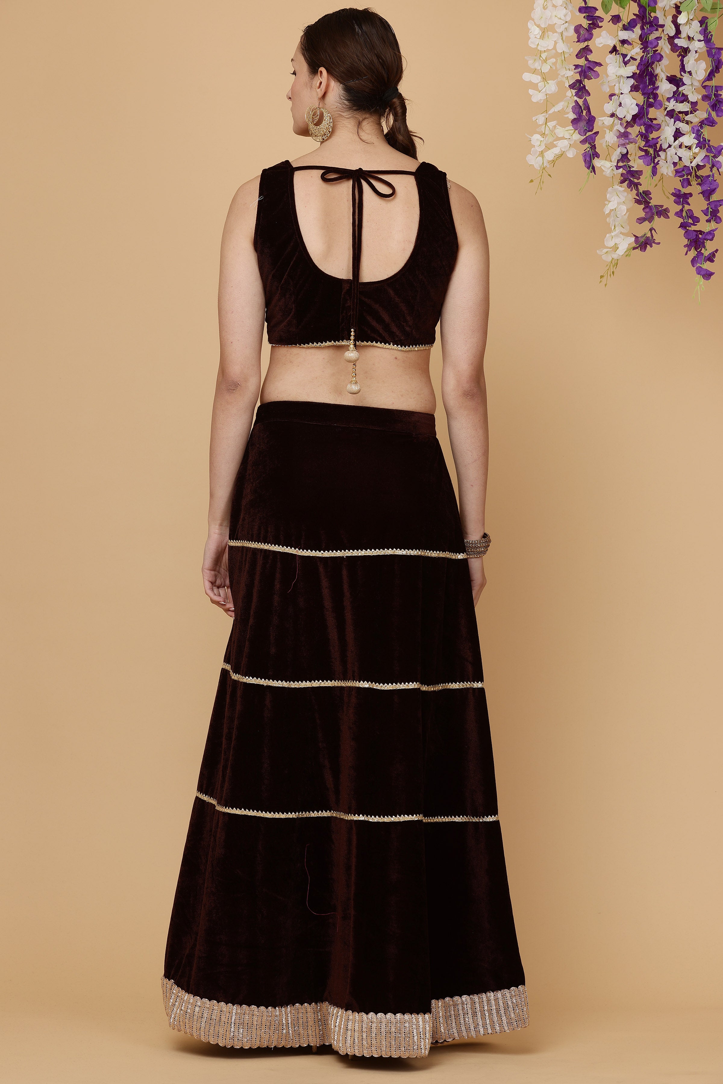 Kaanchie Nanggia Brown velvet skirt blouse with dupatta