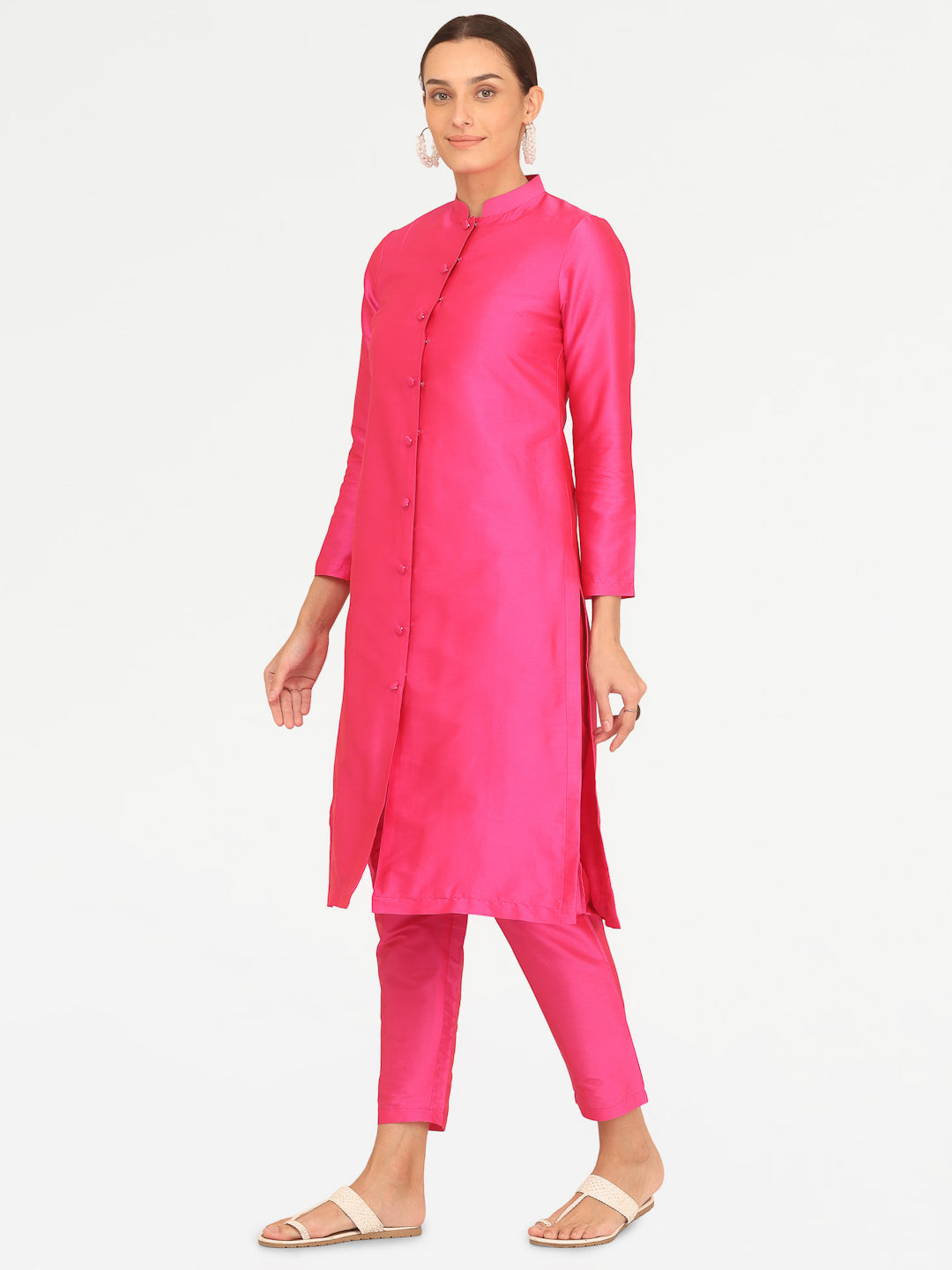 Kaanchie Nanggia Pink Taffeta Kurta with Pant (Set of 2)