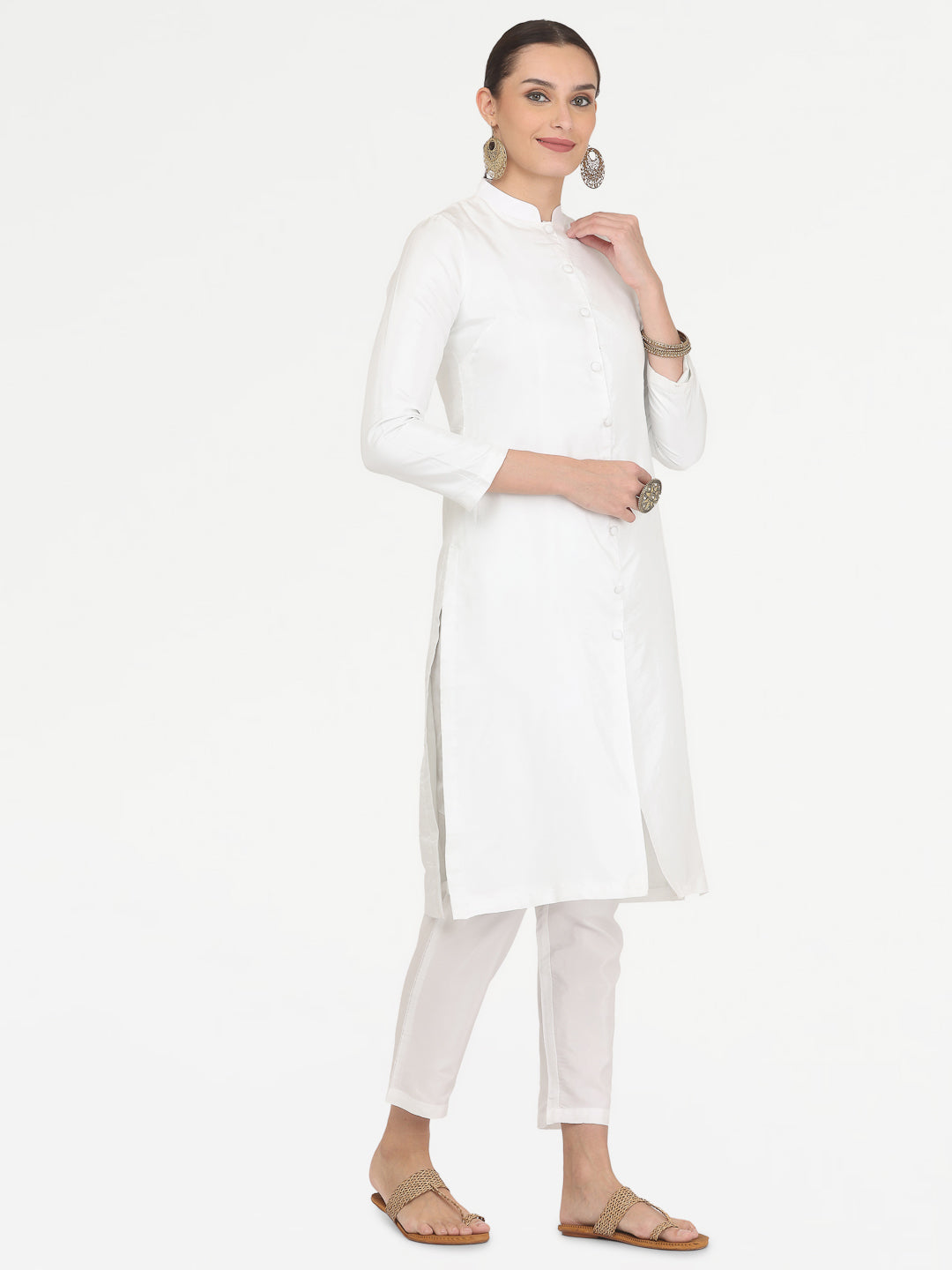 Kaanchie Nanggia White Taffeta Kurta with Pant (Set of 2)