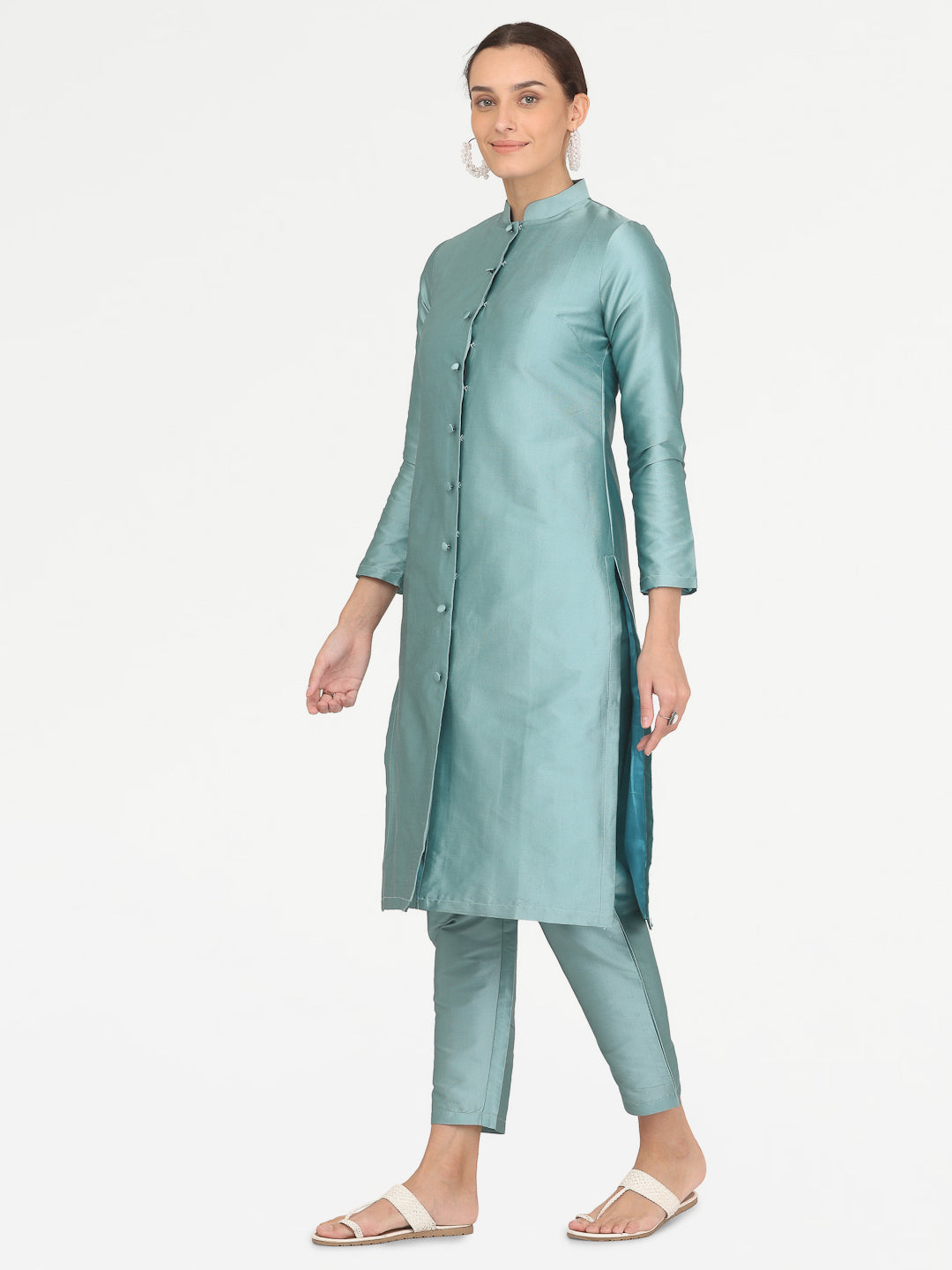 Kaanchie Nanggia Blue Taffeta Kurta with Pant (Set of 2)