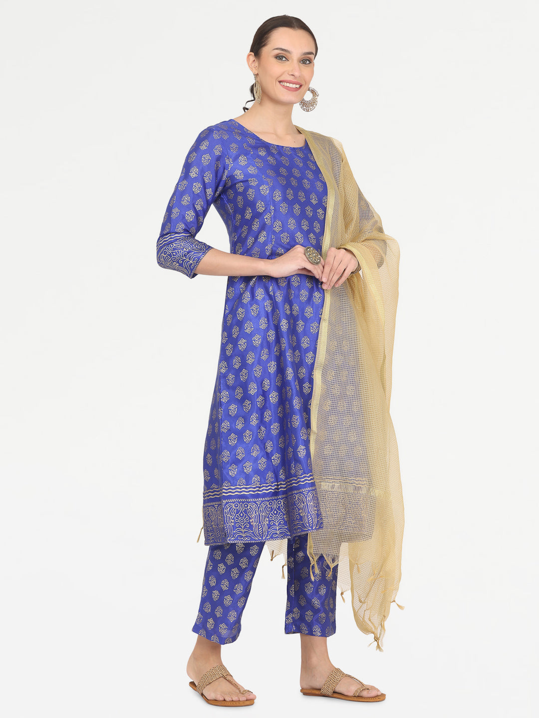 Kaanchie Nanggia Blue Printed Kurta Pant with Dupatta (Set of 3)