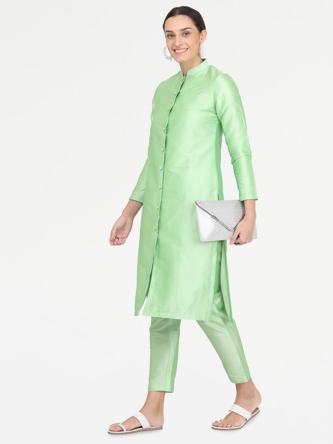 Kaanchie Nanggia Green Taffeta Kurta with Pant (Set of 2)