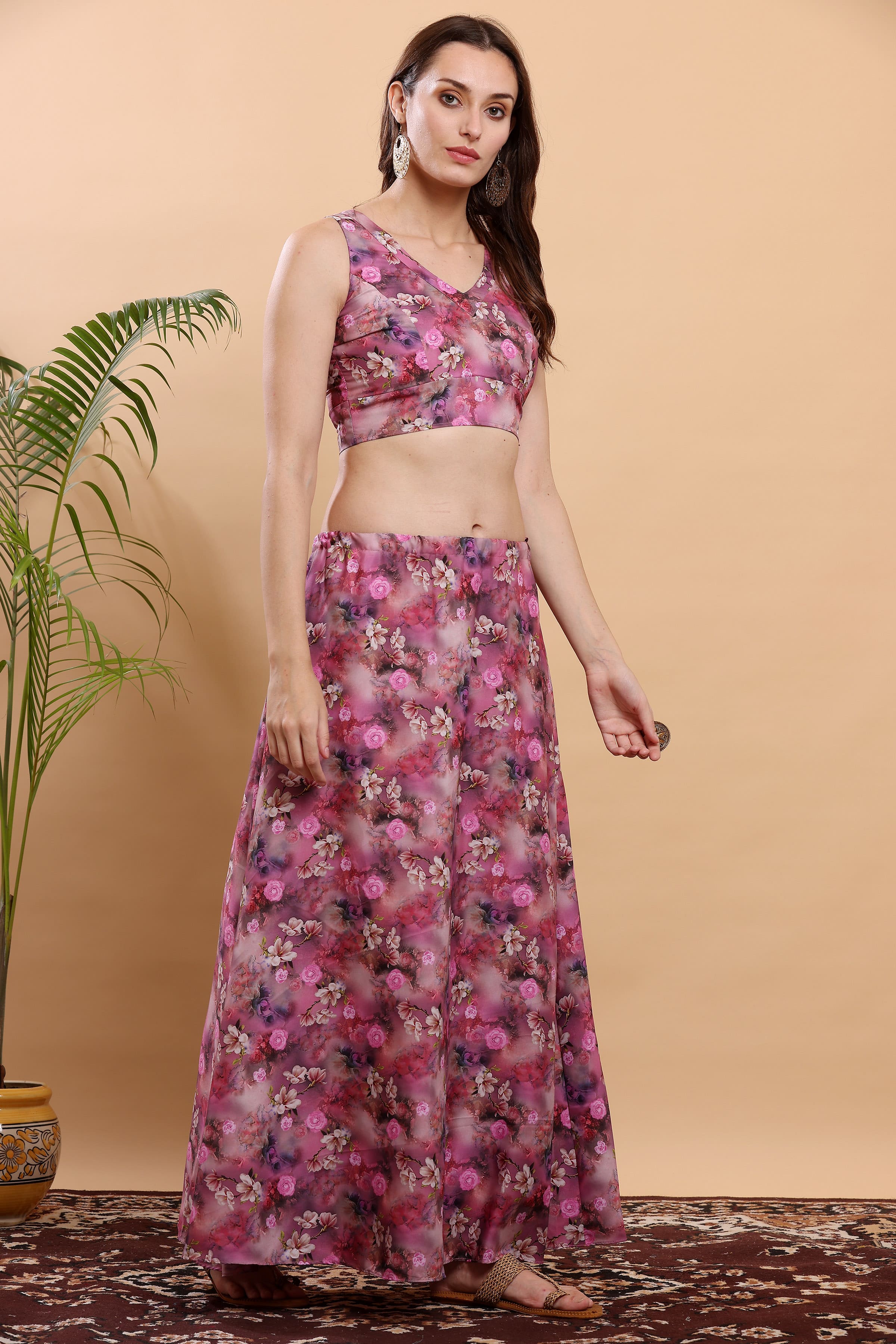 Kaanchie Nanggia Magenta & Pink Printed Ready to Wear Lehenga & Choli (Set of 2)