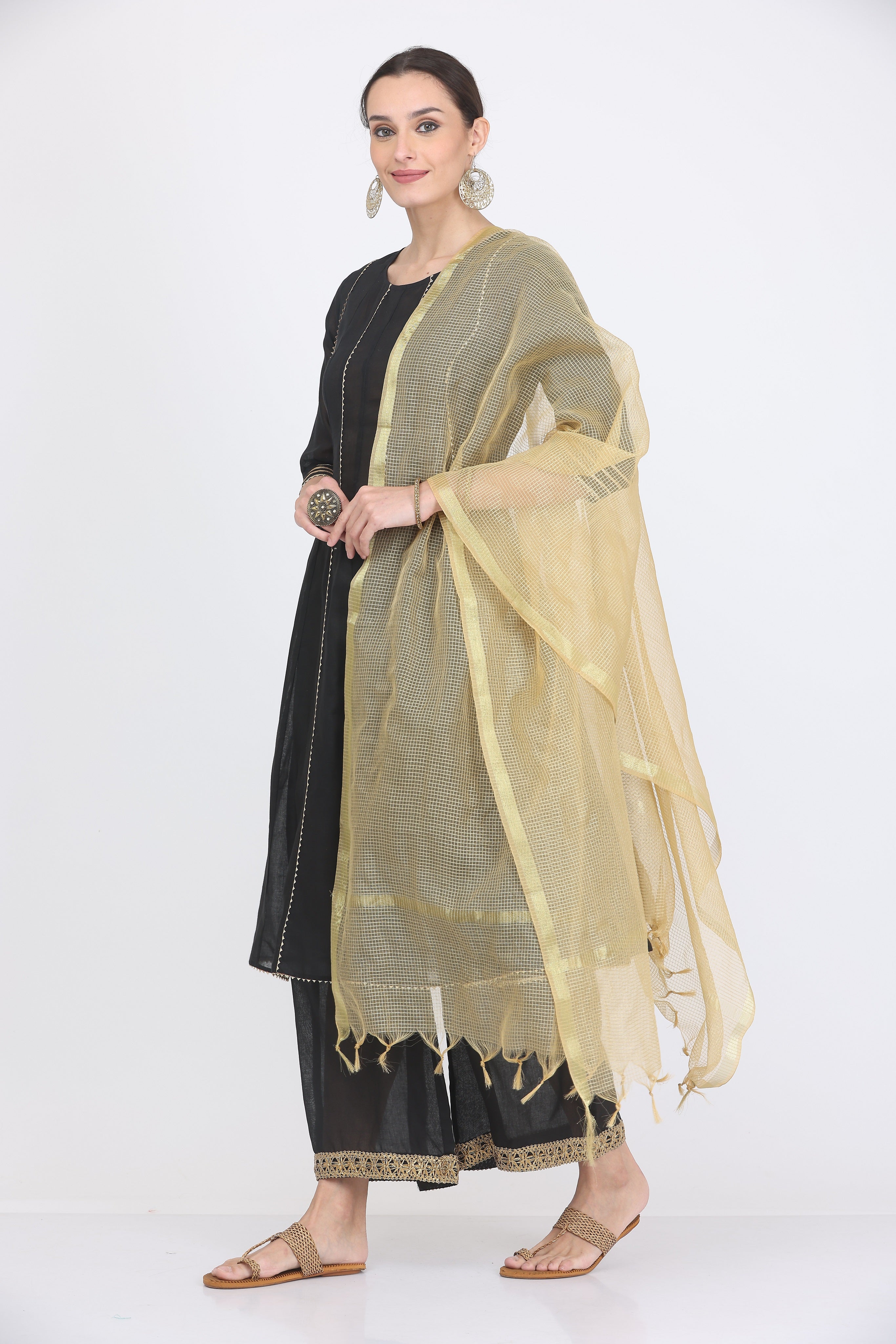 Kaanchie Nanggia Black Gota Work Kurta Palazzo with Dupatta (Set of 3)