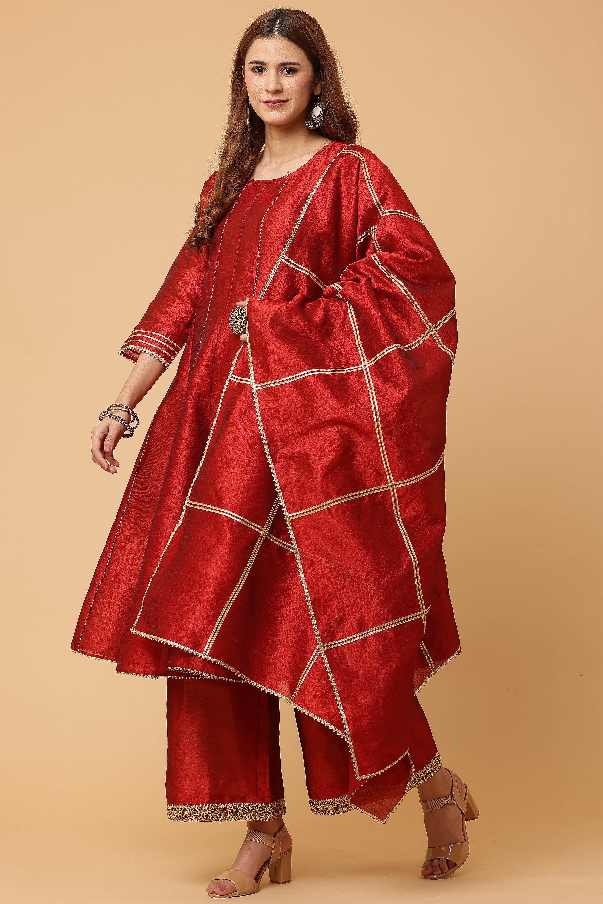Kaanchie Nanggia Maroon kalidar kurta pallazo with dupatta