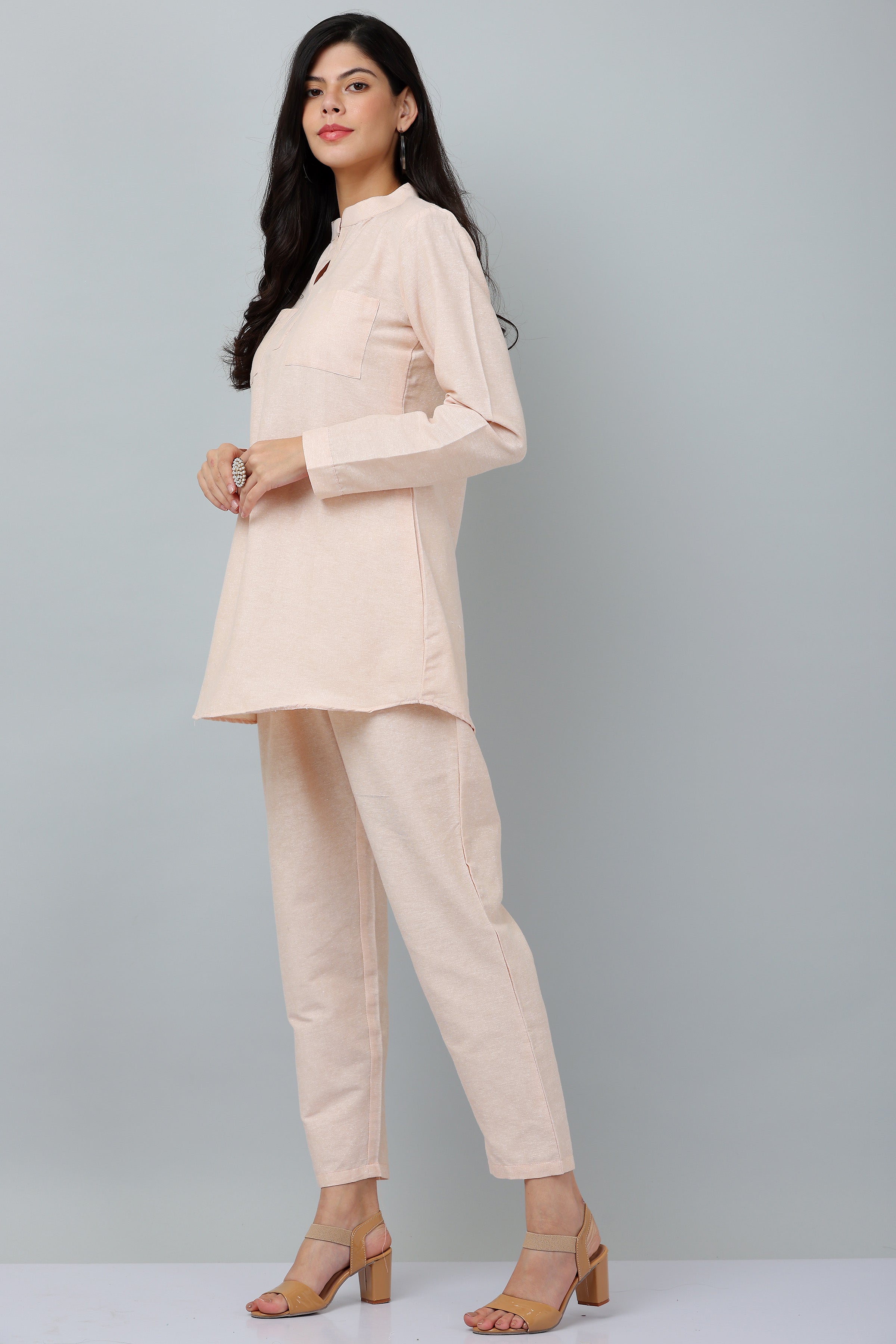 Kaanchie Nanggia Beige Causal Wear Shirt & Pants (Set of 2)