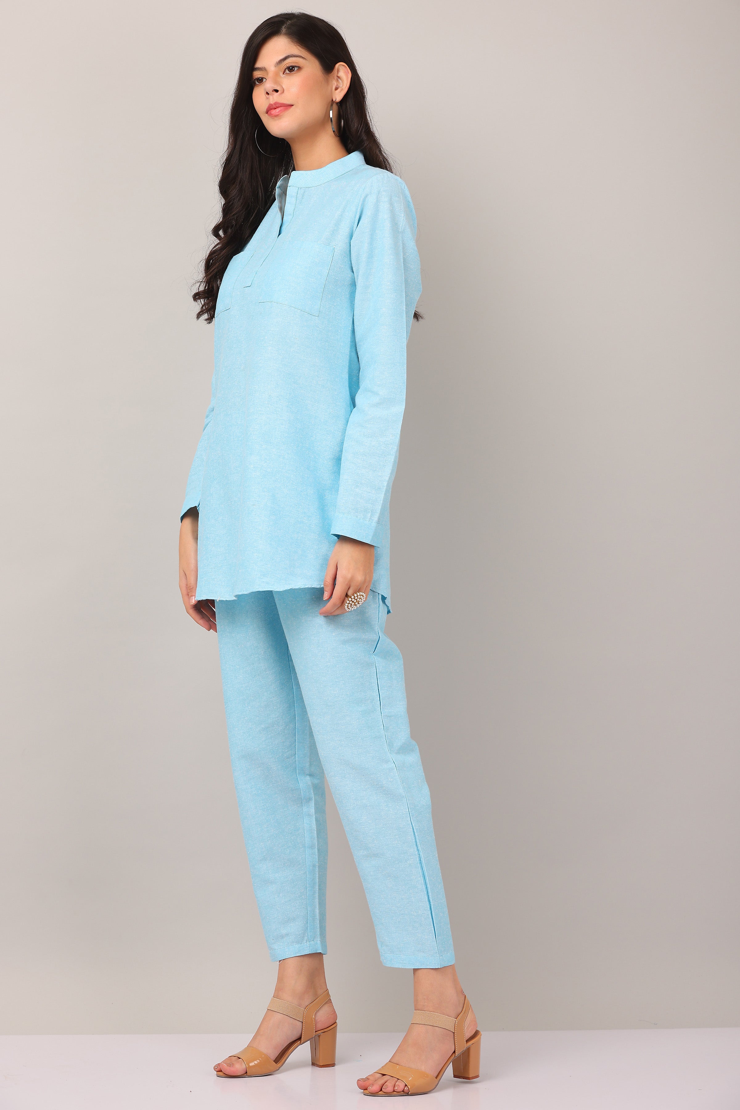 Kaanchie Nanggia Turquoise Causal Wear Shirt & Pants (Set of 2)