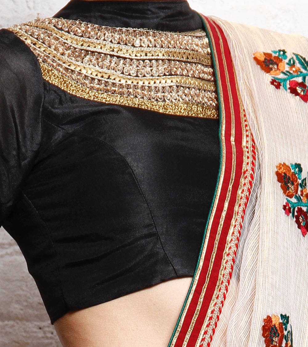 Kaanchie Nanggia Black Blue Silk Embroidered Blouse