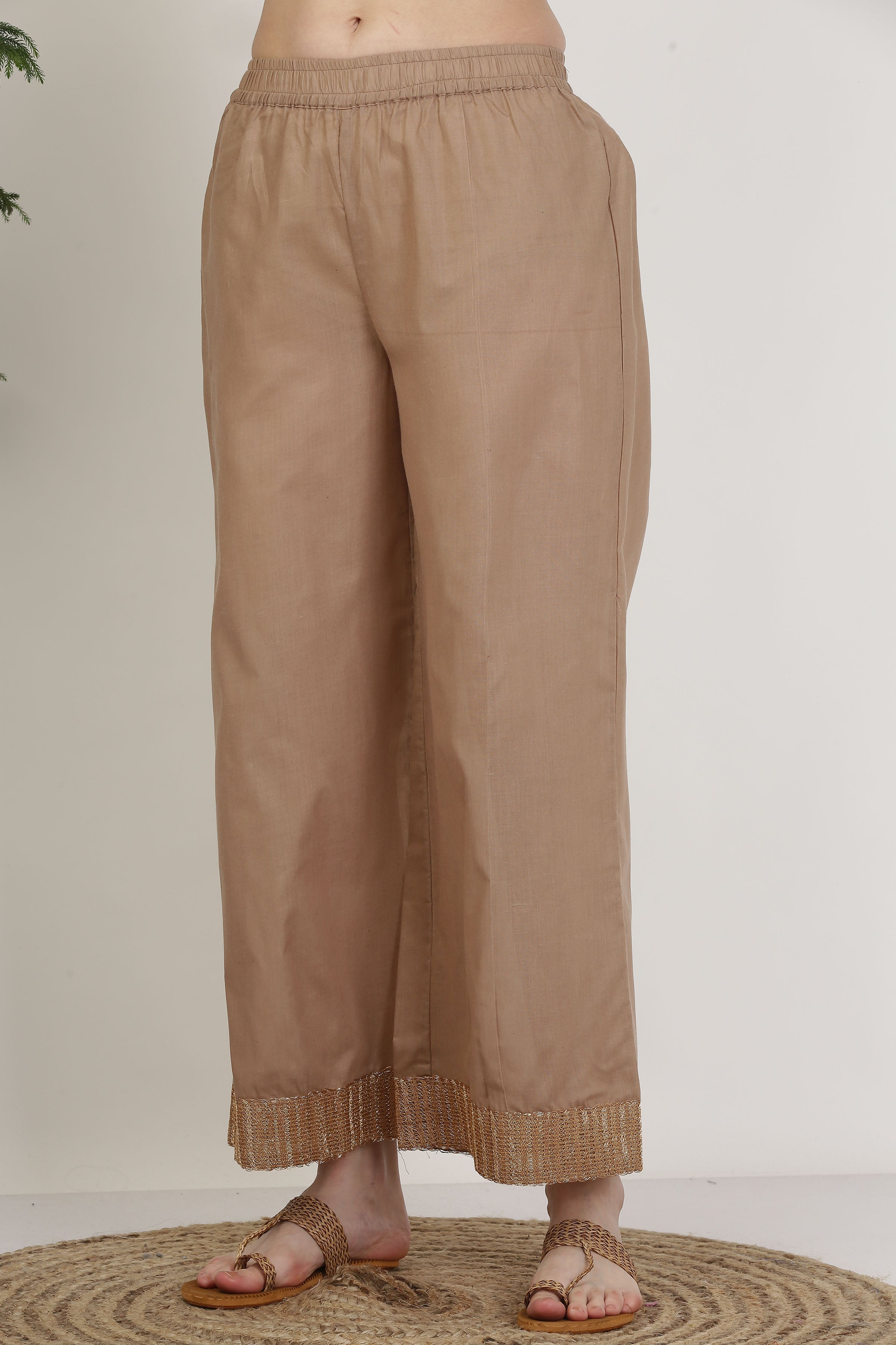 Kaanchie Nanggia Cotton Brown Gota Work Suit (Set of 3)