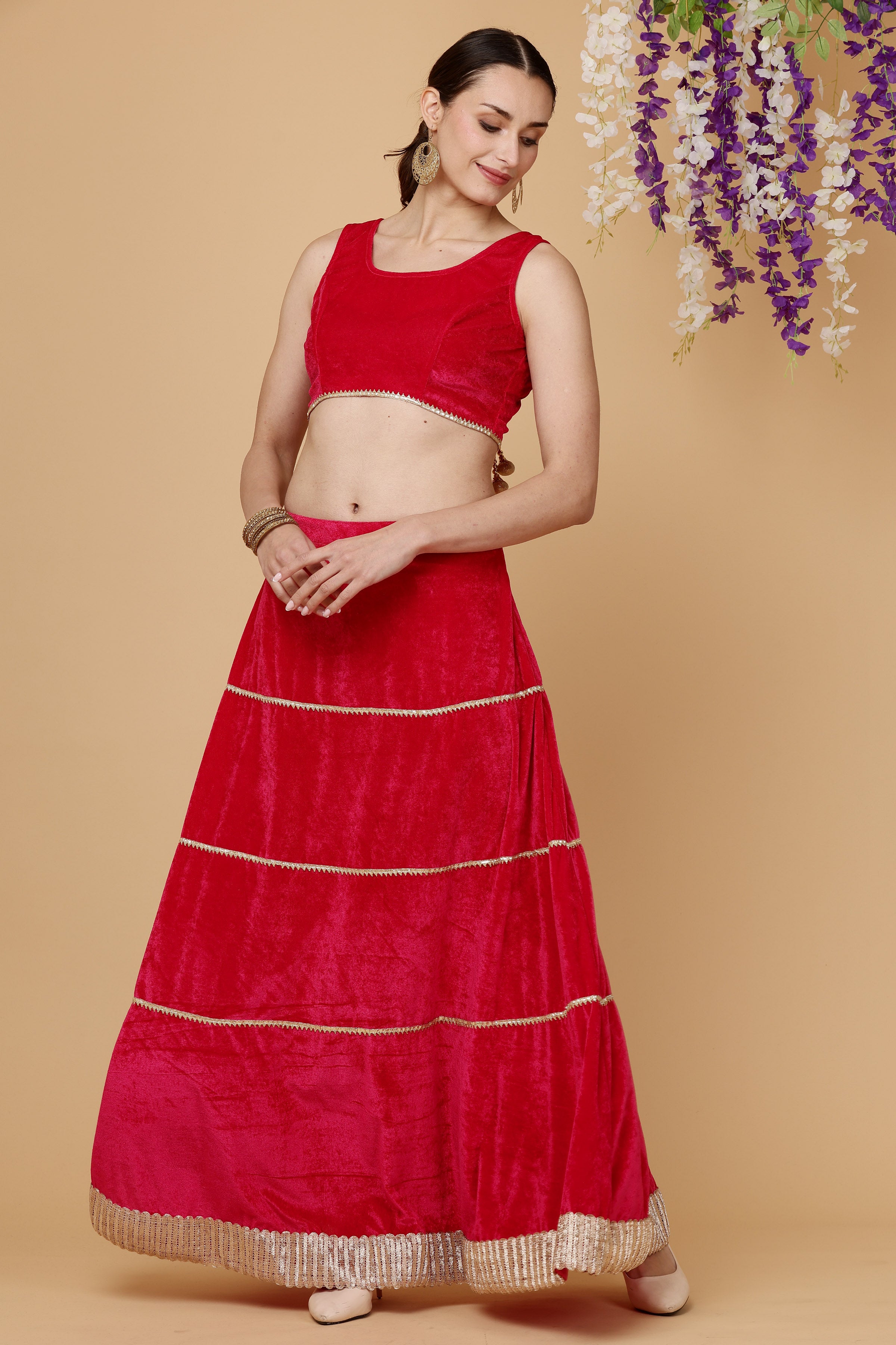 Kaanchie Nanggia Pink velvet skirt blouse with dupatta