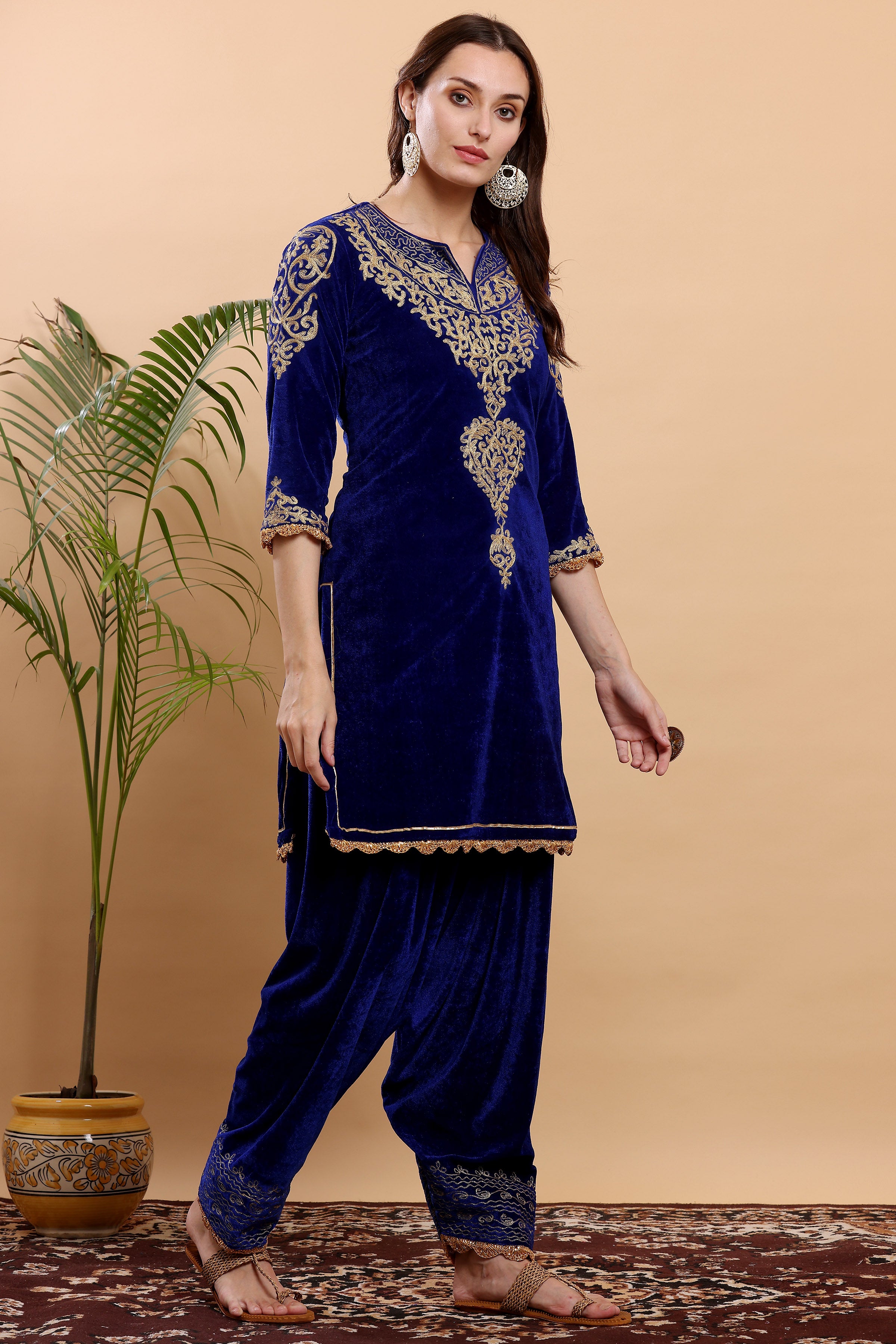 Kaanchie Nanggia Royal Blue Embroidered Kurta Salwar (Set of 2)