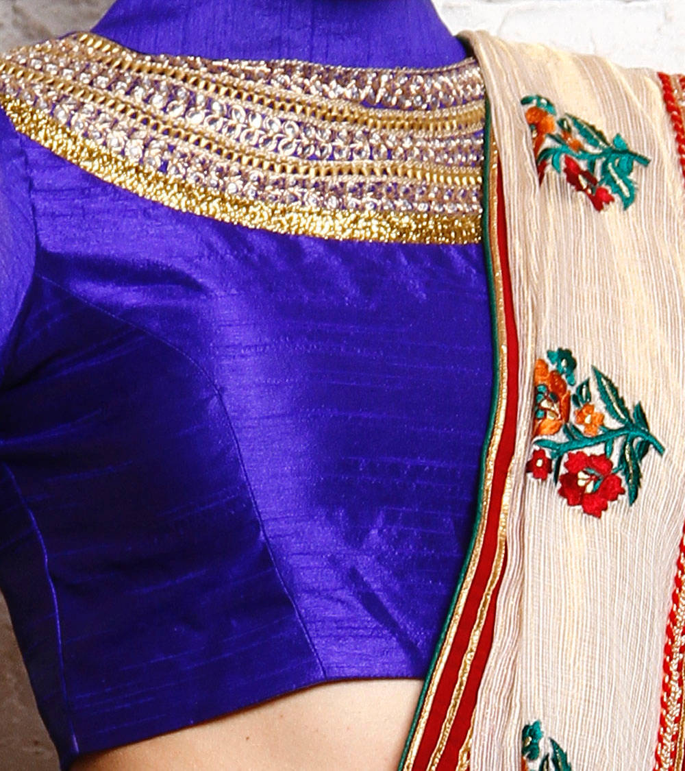 Kaanchie Nanggia Royal Blue Silk Embroidered Blouse