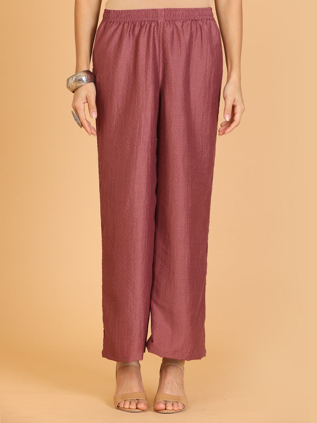 Kaanchie Nanggia Mauve Embroidered Flayred Kurta with Palazzo (Set of 2)