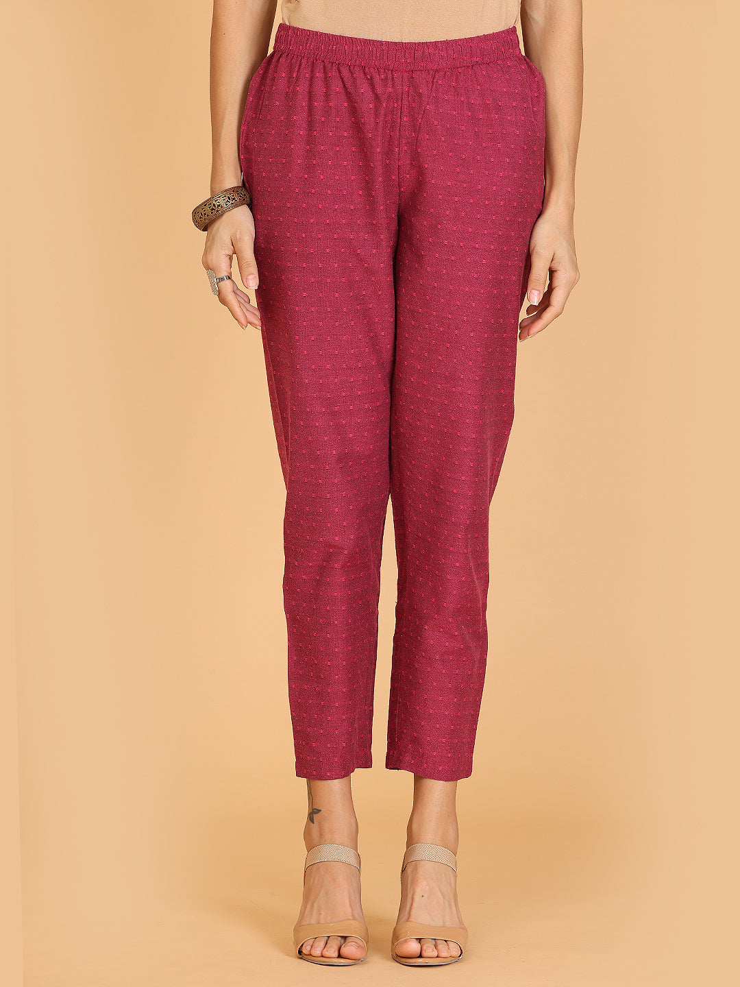 Kaanchie Nanggia Red Embroidered A-Line Kurta with Pant (Set of 2)