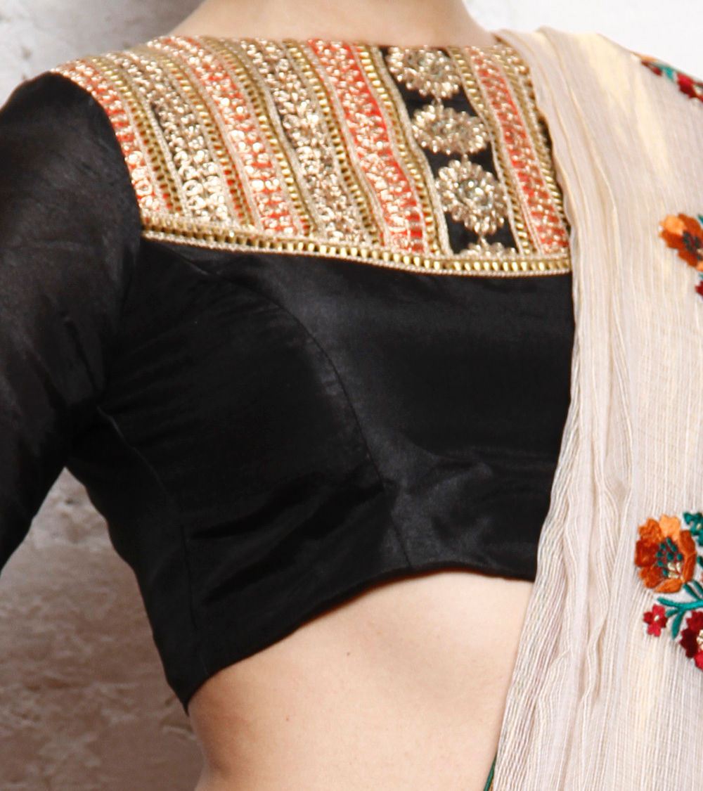 Kaanchie Nanggia Black Silk Embroidered Blouse