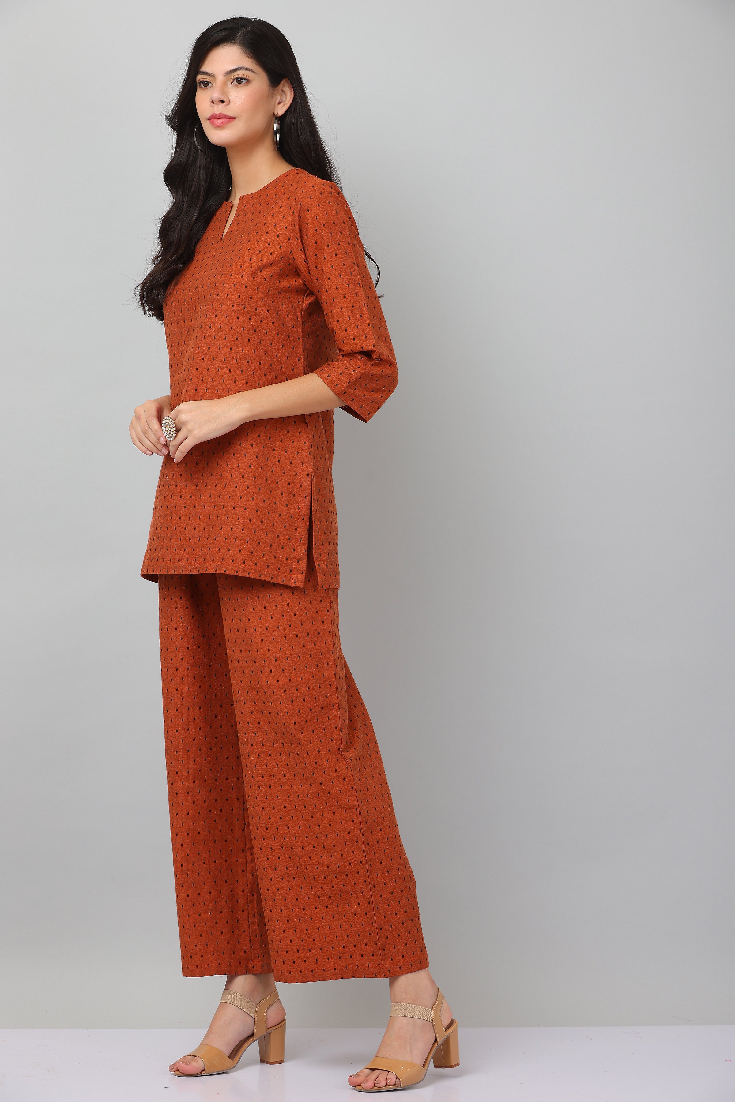 Kaanchie Nanggia Lite Brown Causal Wear Short Kurta & Pants (Set of 2)