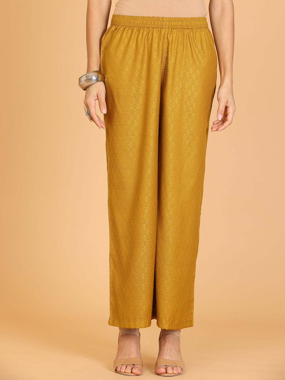 Kaanchie Nanggia Mustard Embroidered Flayred Kurta with Pant (Set of 2)