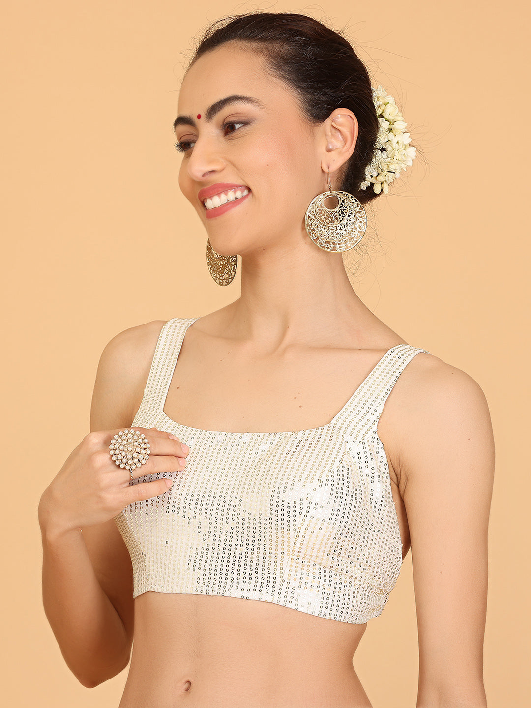 Kaanchie Nanggia White Sequence Blouse