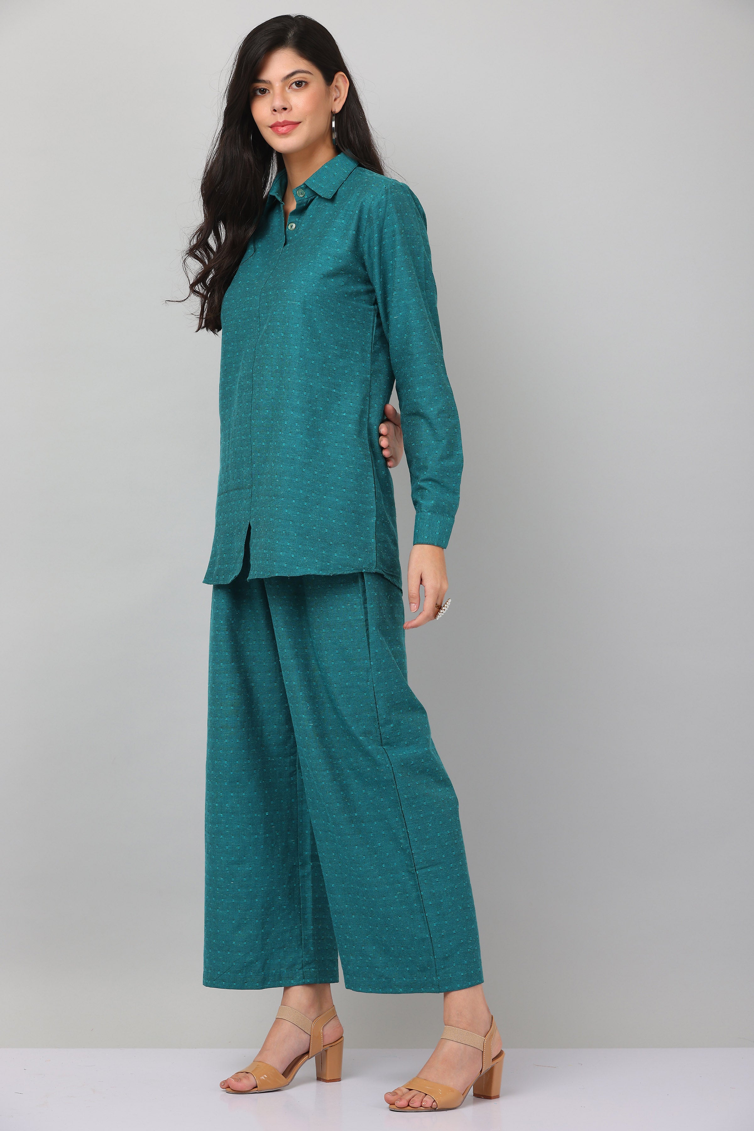 Kaanchie Nanggia Green Causal Wear Shirt & Pants (Set of 2)