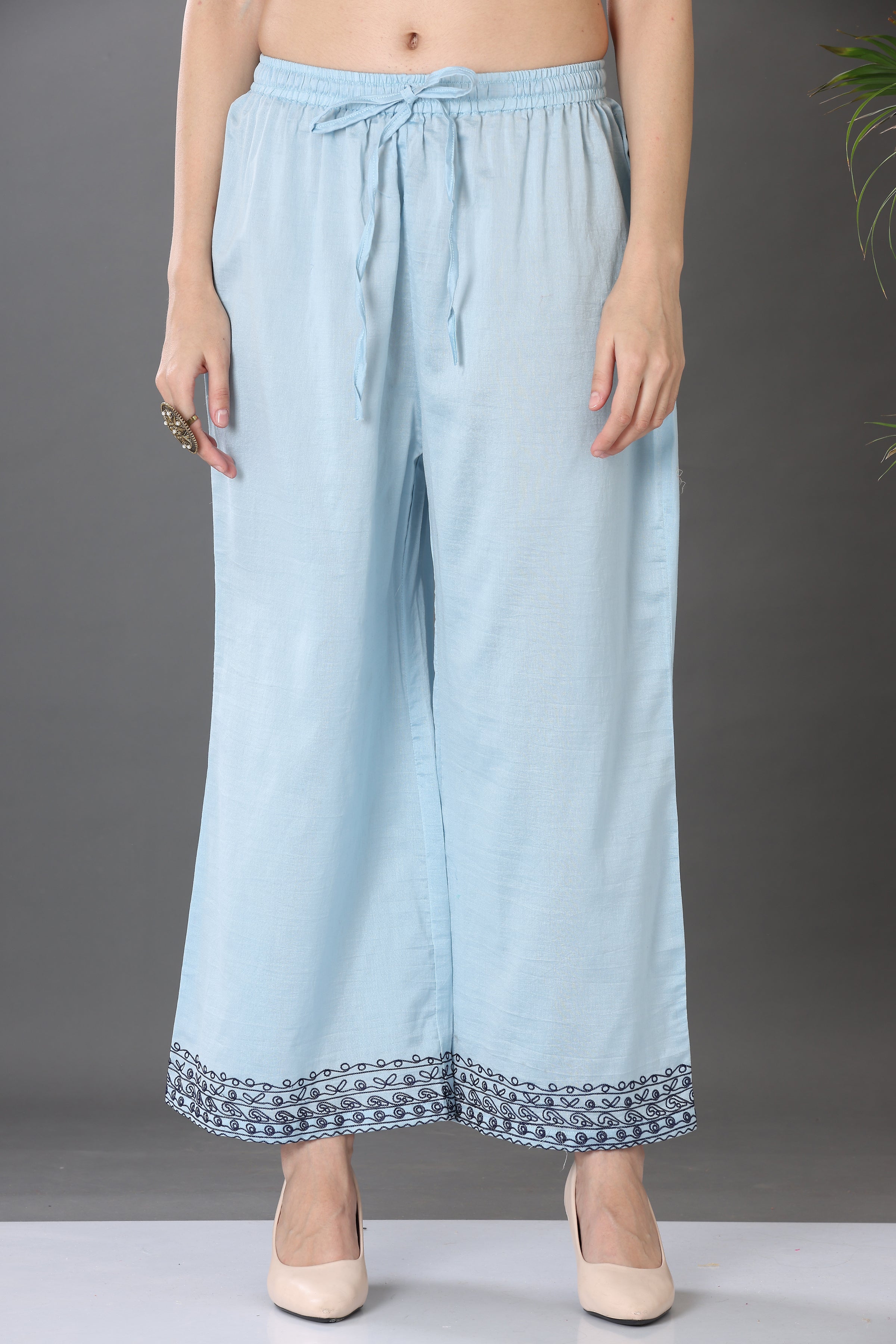 Kaanchie Nanggia Firoji Embroidered Cotton Silk Kurta Palazzo (Set of 2)