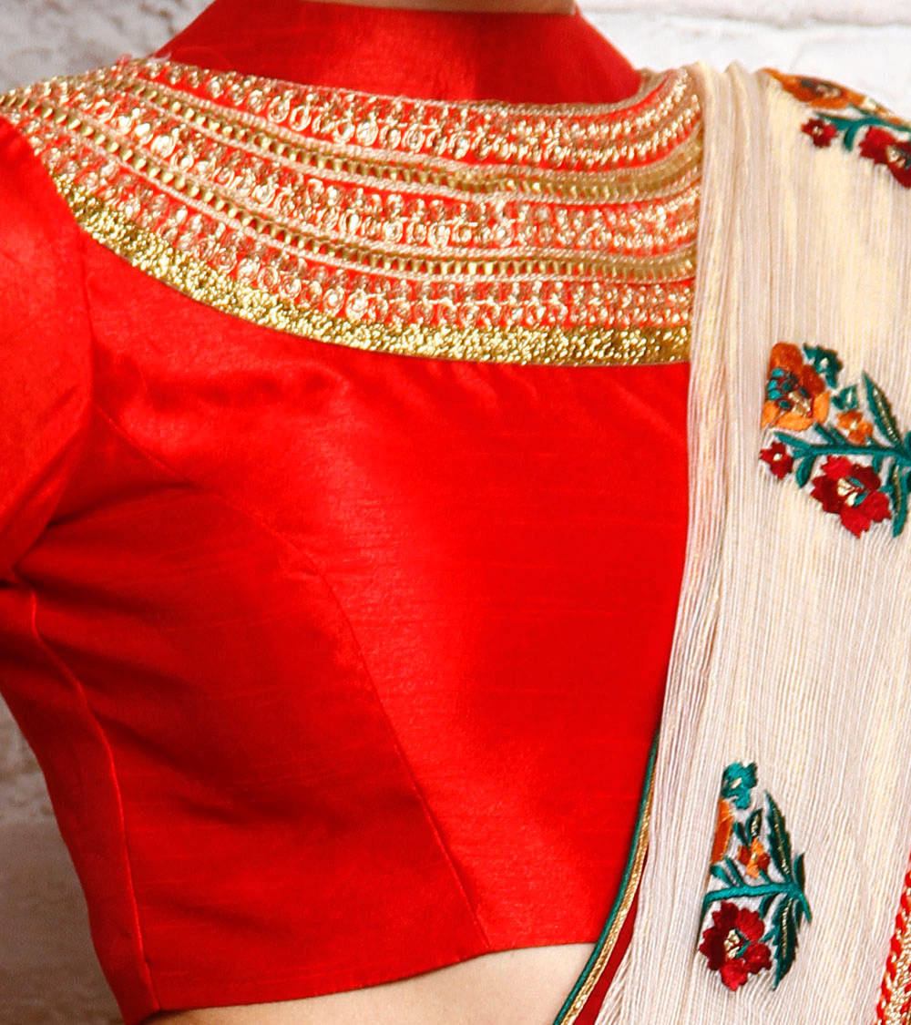 Kaanchie Nanggia Red Silk Embroidered Blouse