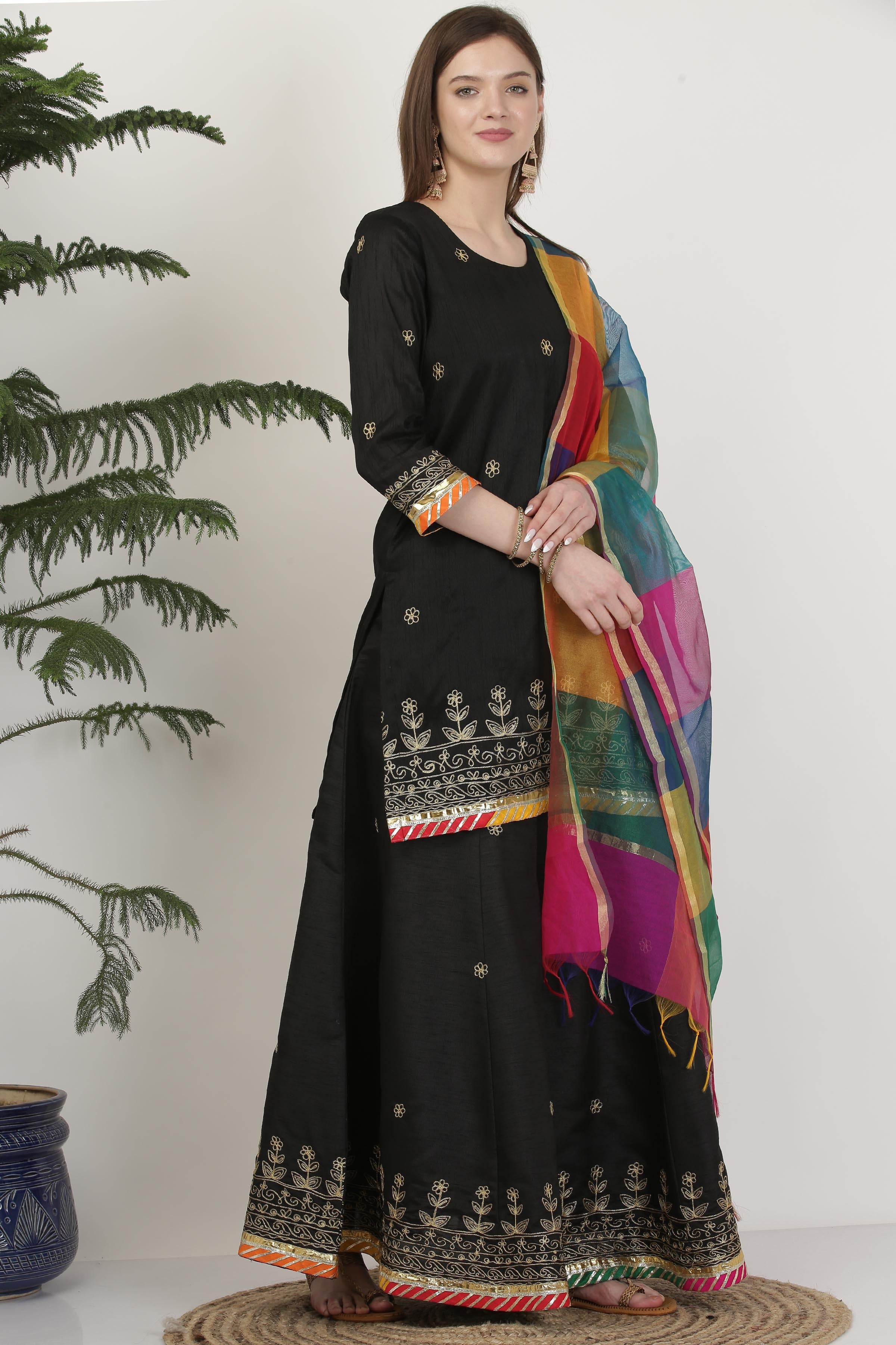 Kaanchie Nanggia Floral Embroidered Ready to Wear Lehenga & Blouse With Dupatta (Set of 3)